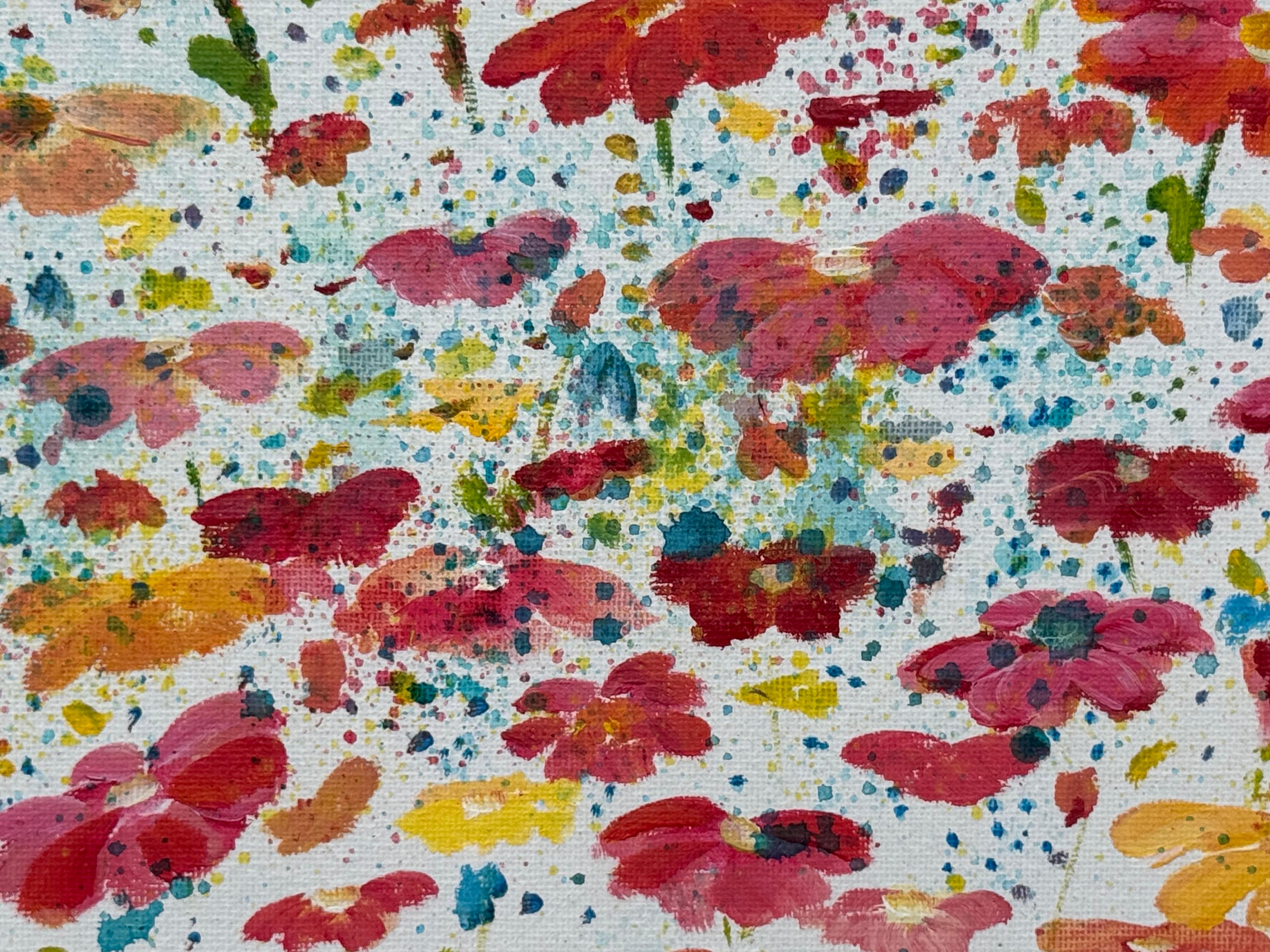 Colourful Abstract Flowers on White Background by Contemporary British Artist For Sale 4