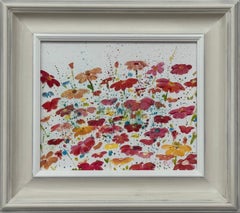 Colourful Abstract Flowers on White Background by Contemporary British Artist