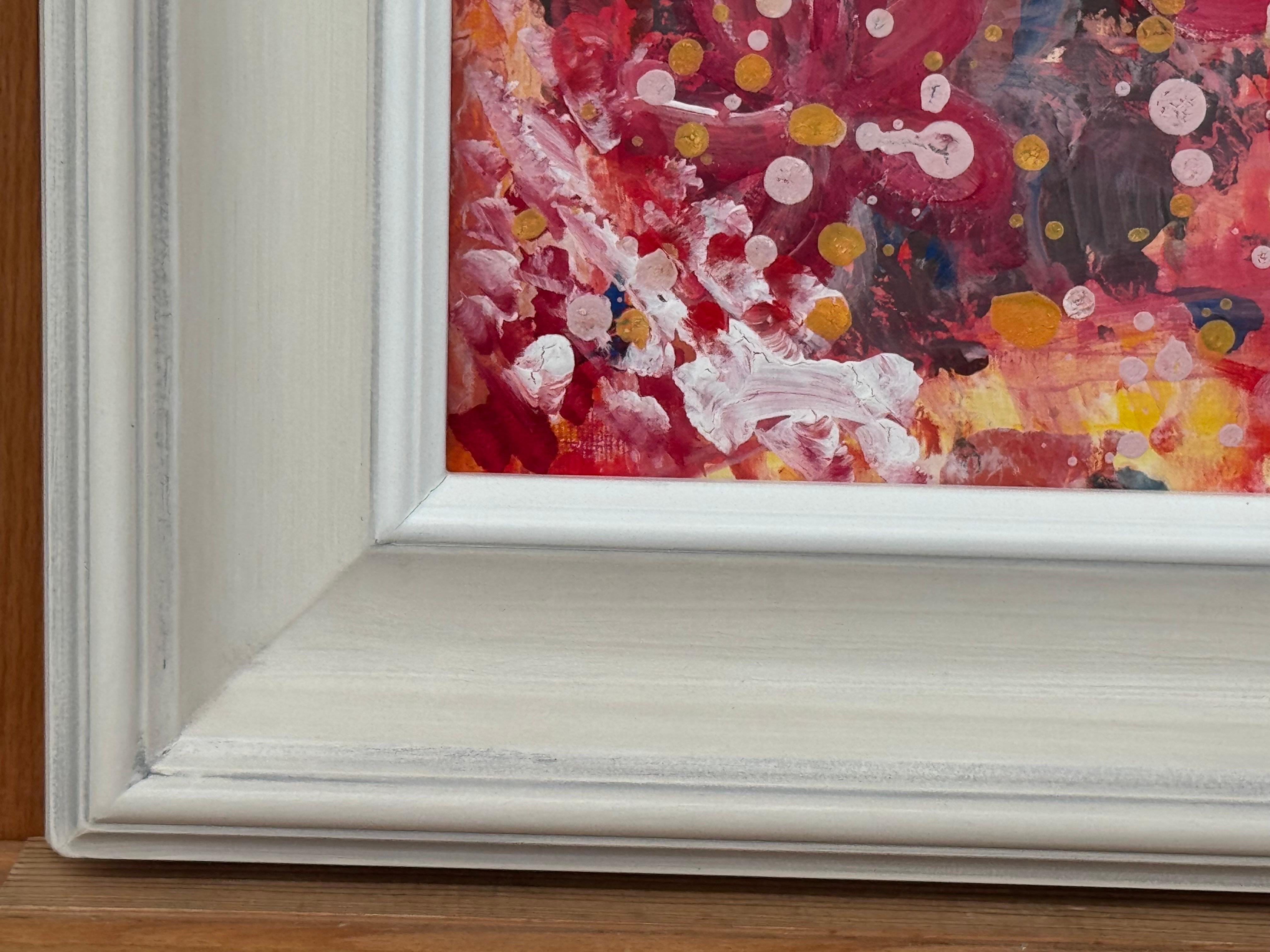 Bunte abstrakte Blumen in Rosa und Gelb von einem zeitgenössischen britischen Künstler im Angebot 4