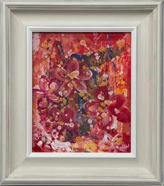 Flores abstractas de colores utilizando rosas y amarillos por un artista británico contemporáneo
