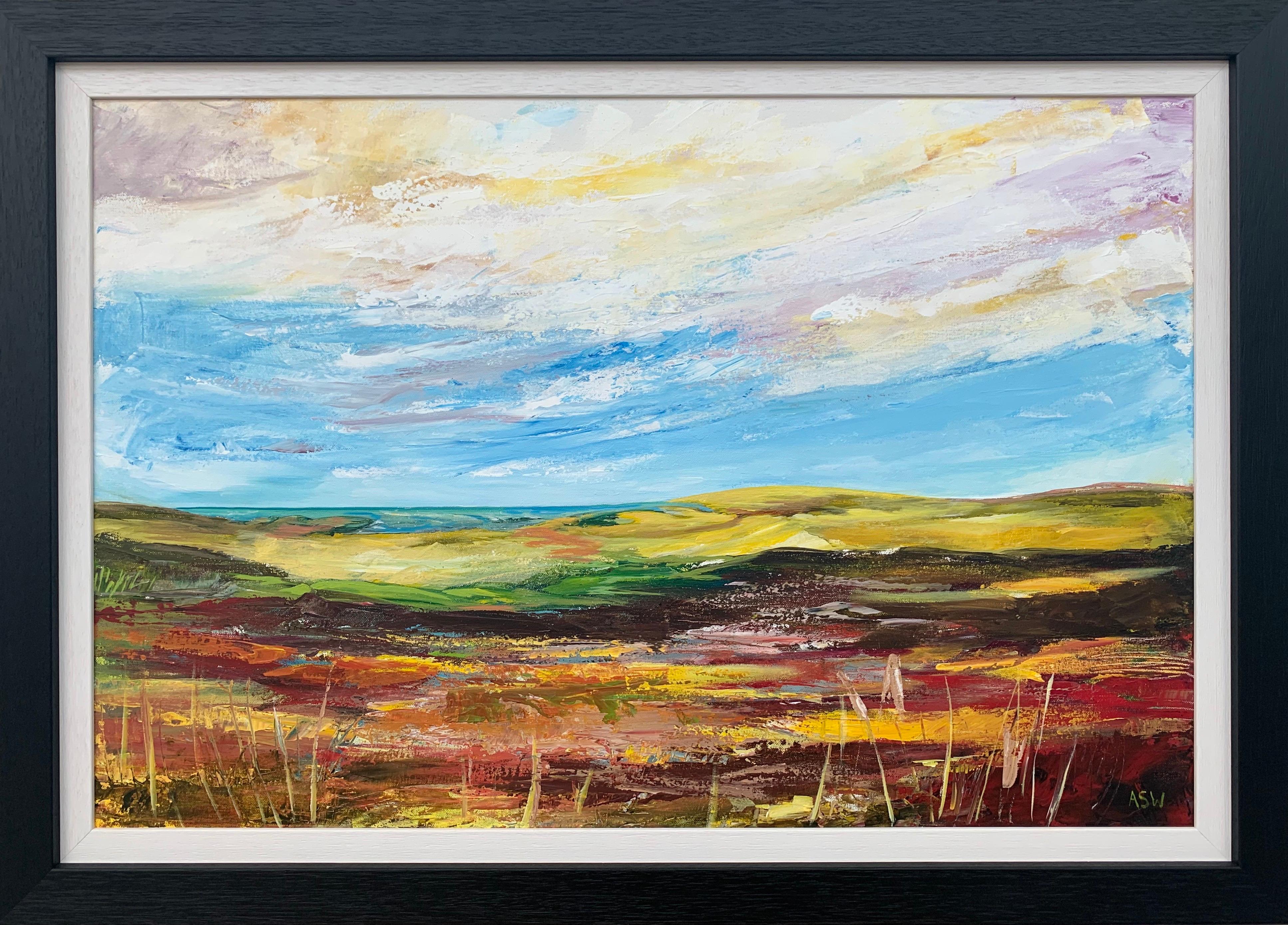 Peinture de paysage abstrait et colorée d'un artiste contemporain de la campagne anglaise