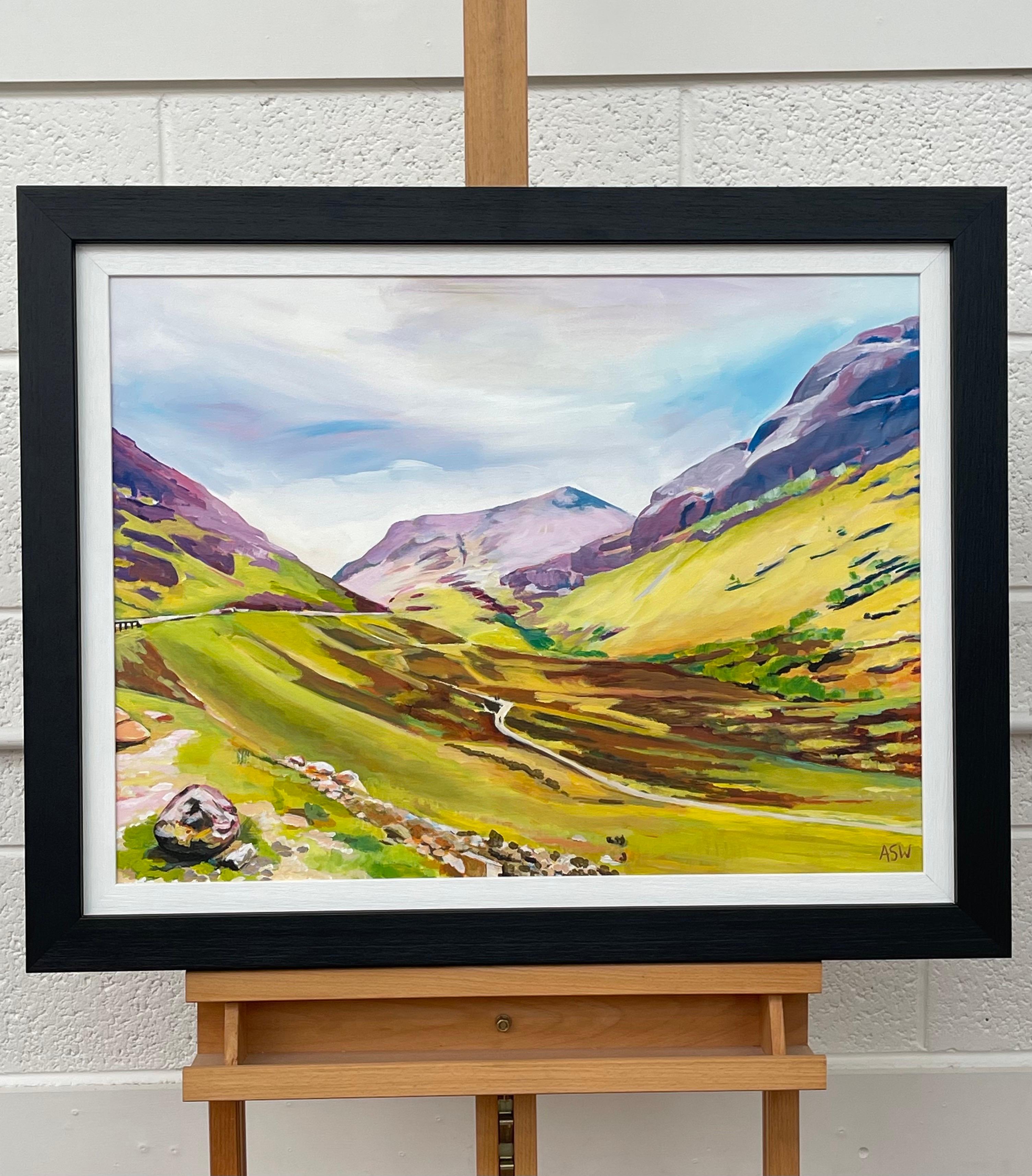Colourful Abstract Landscape Painting of Bidean nam Bian, Ballachulish, Glencoe in the Scottish Highlands by Leading Contemporary British Artist, Angela Wakefield 

Art measures 24 x 18 inches 
Frame measure 29 x 23 inches 

Angela Wakefield has