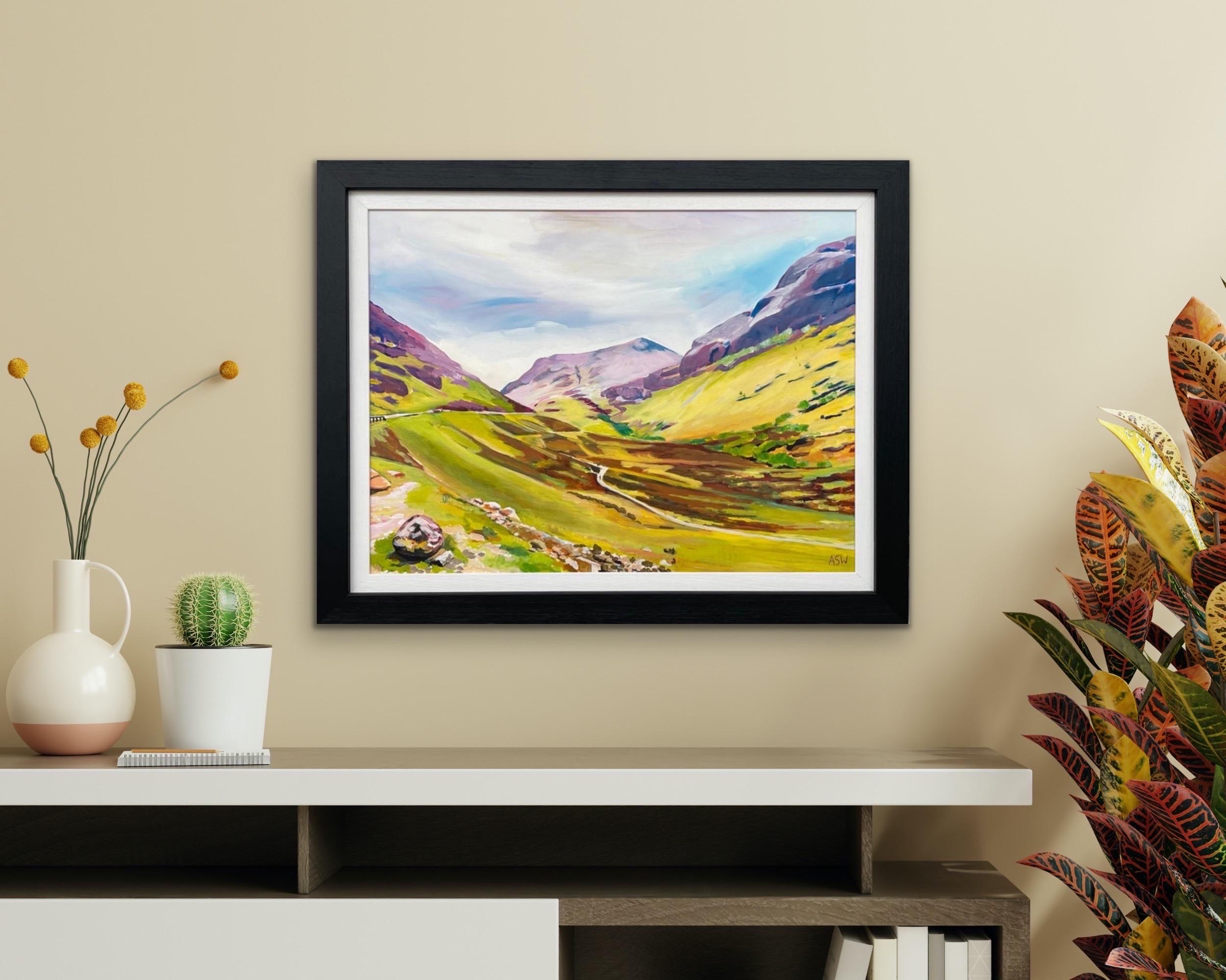 Peinture de paysage abstrait et colorée d'un artiste contemporain des Highlands écossais - Contemporain Painting par Angela Wakefield