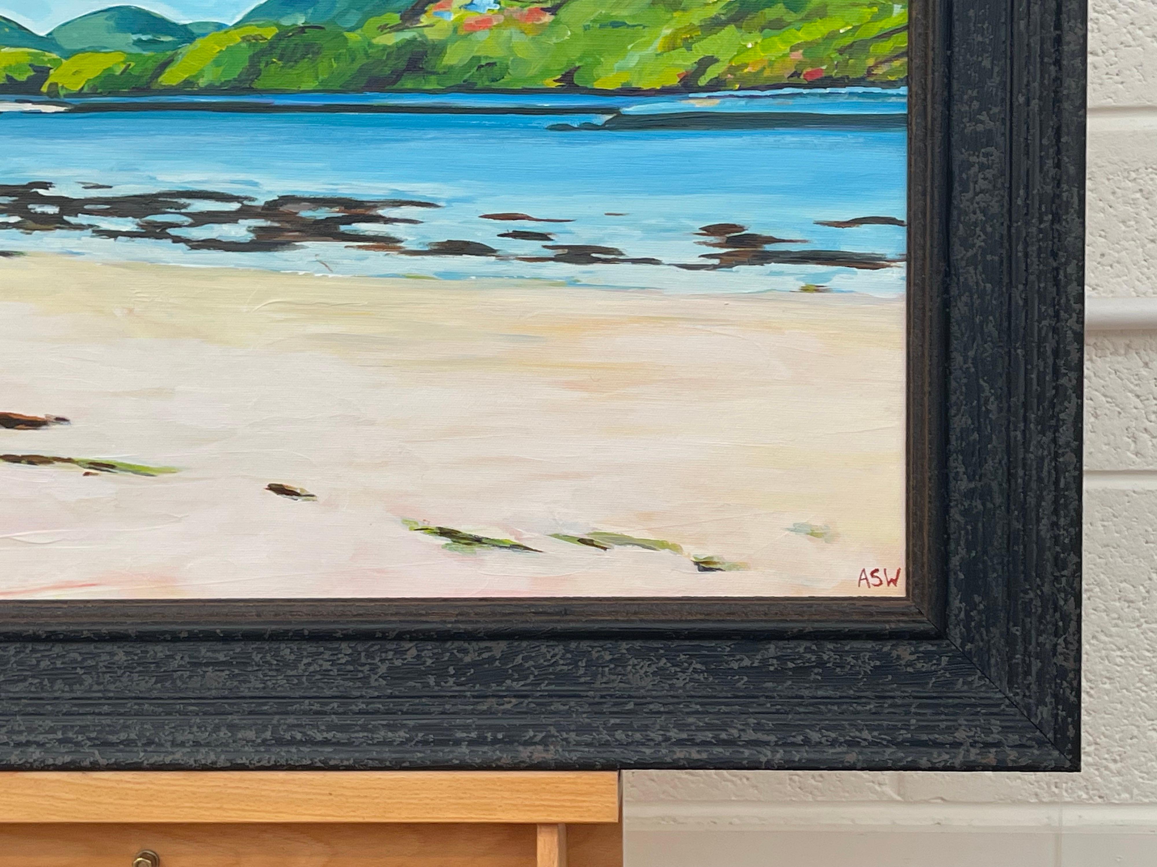 White Sandy Beach near Isle of Skye in Scottish Highlands by Contemporary Artist - Black Landscape Painting by Angela Wakefield