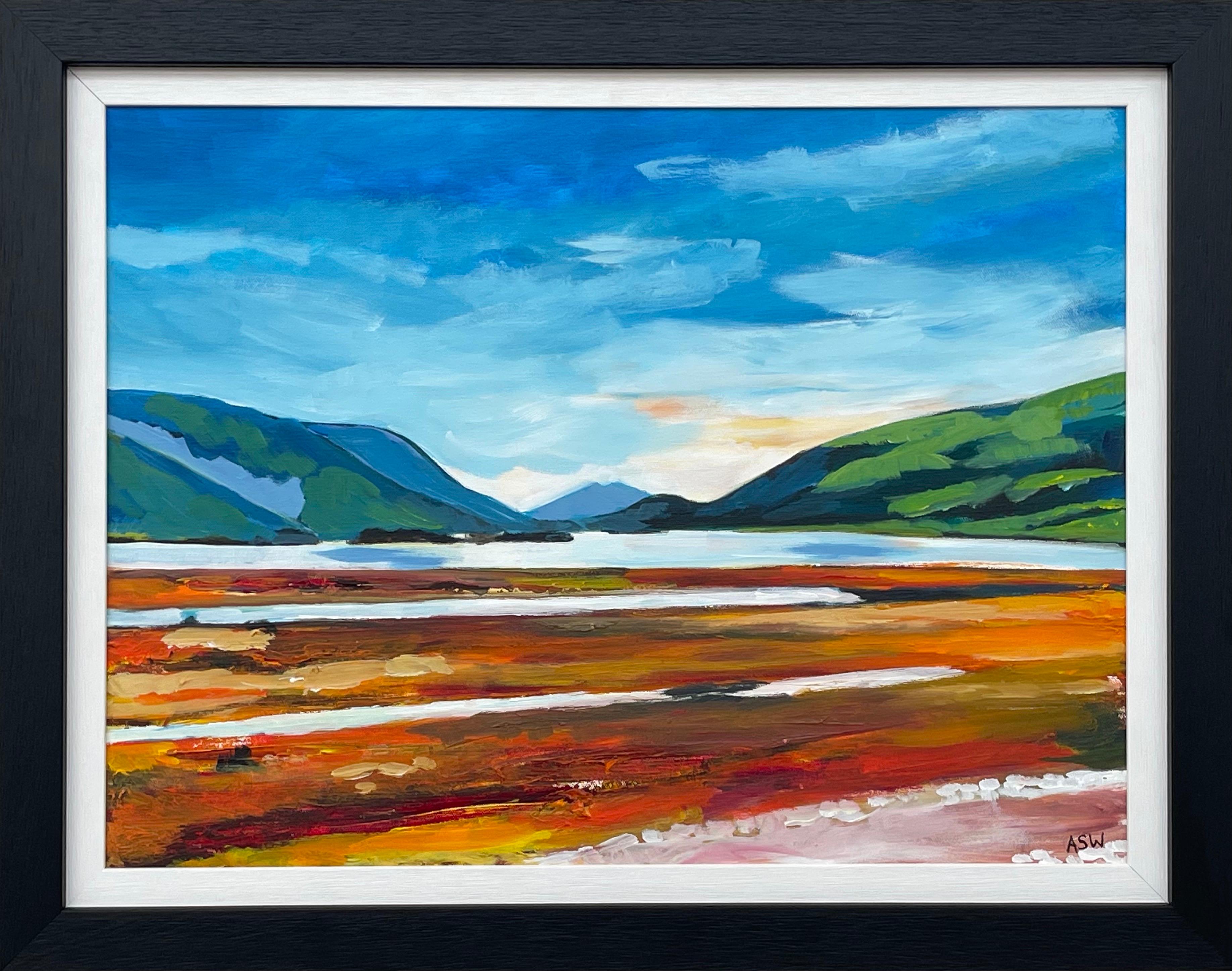 Farbenfrohes abstraktes Landschaftsgemälde eines zeitgenössischen Künstlers aus den schottischen Highlands