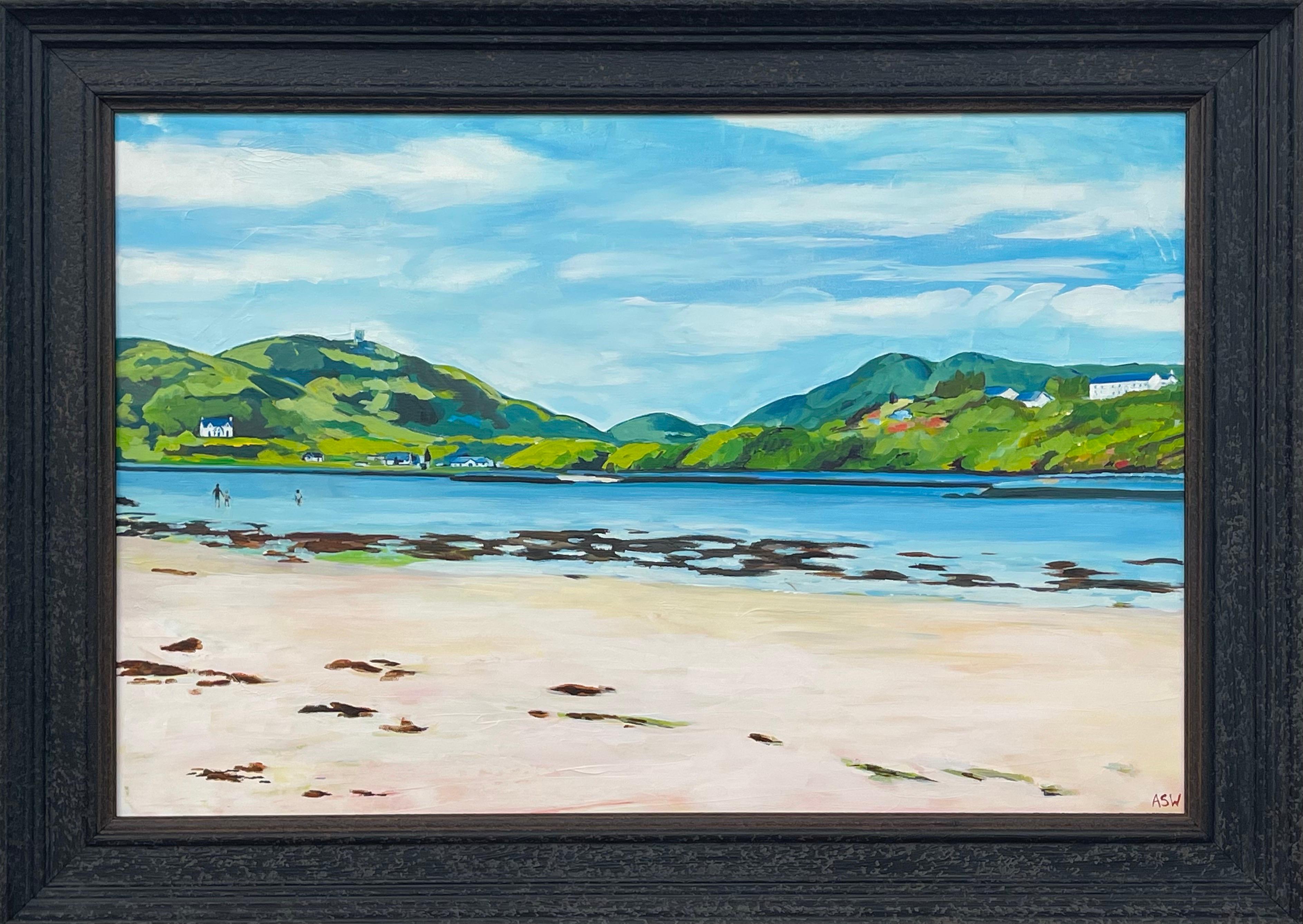 Angela Wakefield Landscape Painting - White Sandy Beach near Isle of Skye in Scottish Highlands by Contemporary Artist