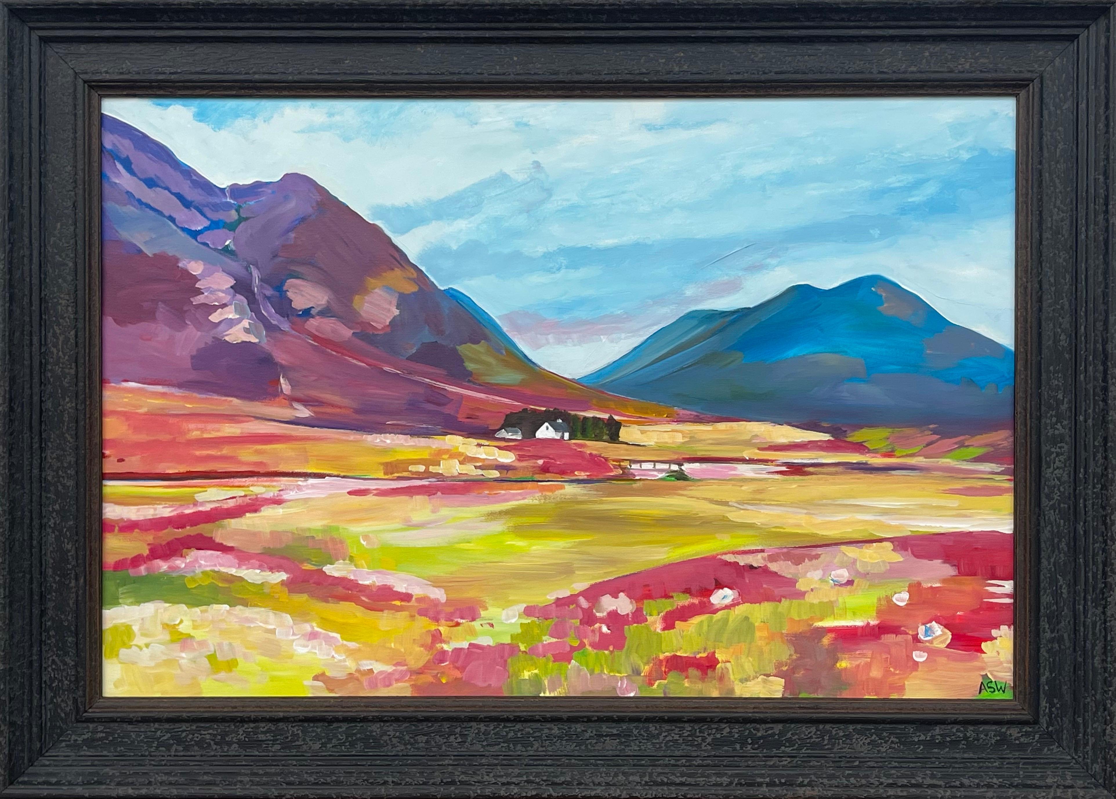 Angela Wakefield Abstract Painting - Colourful Abstract Landscape Painting of Scottish Highlands Contemporary Artist