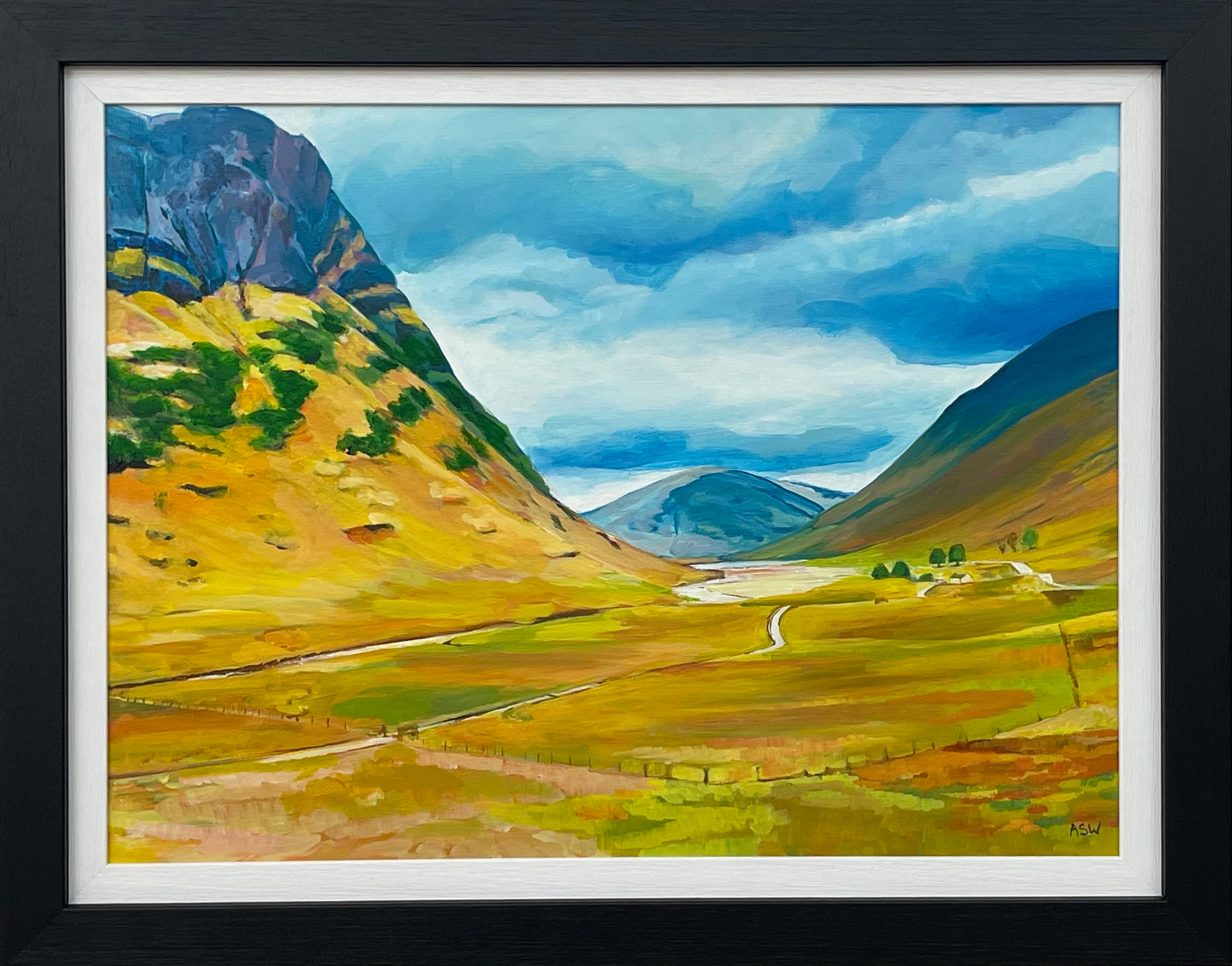 Farbenfrohes abstraktes Landschaftsgemälde eines zeitgenössischen Künstlers aus den schottischen Highlands