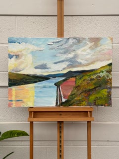 Buntes abstraktes Landschaftsgemälde des Hudson River von einem zeitgenössischen Künstler