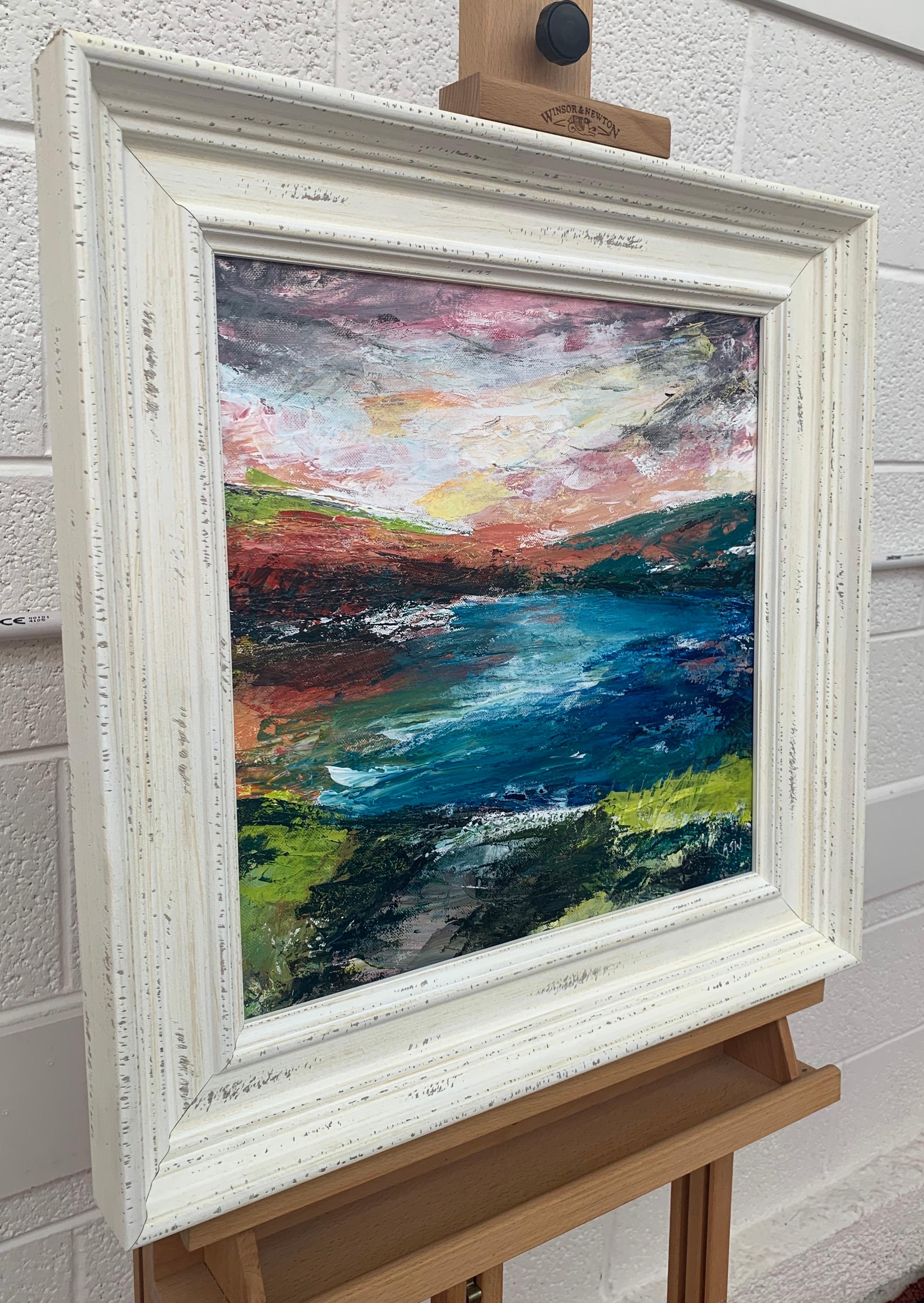 Paesaggio astratto colorato sulla riva del fiume da parte di un artista britannico contemporaneo - Abstract Painting Grigio di Angela Wakefield