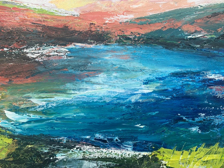 Colourful Abstract River Bank Lakeside Landscape by Contemporary British Artist For Sale 4