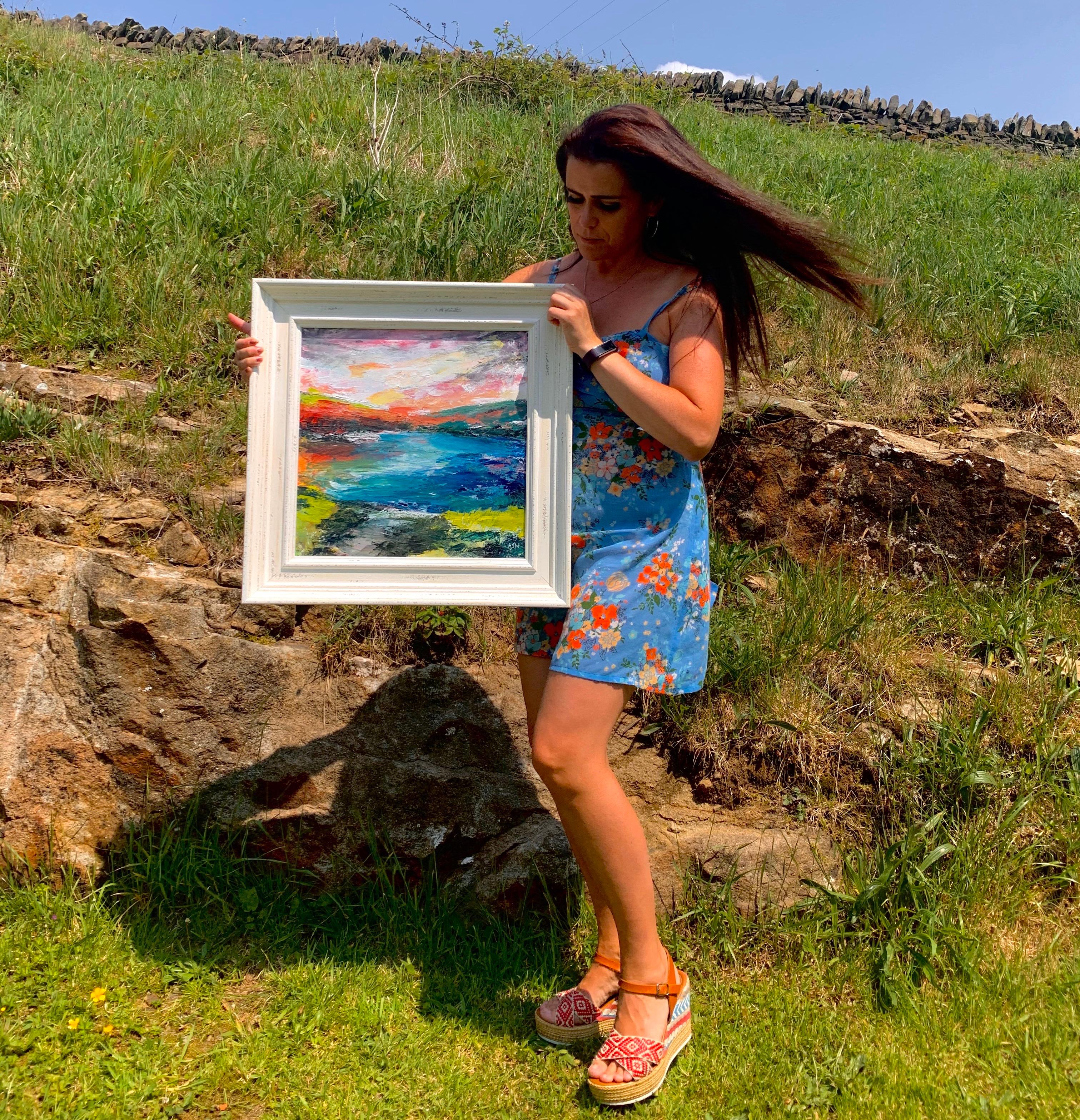 Paesaggio astratto colorato sulla riva del fiume da parte di un artista britannico contemporaneo - Painting di Angela Wakefield