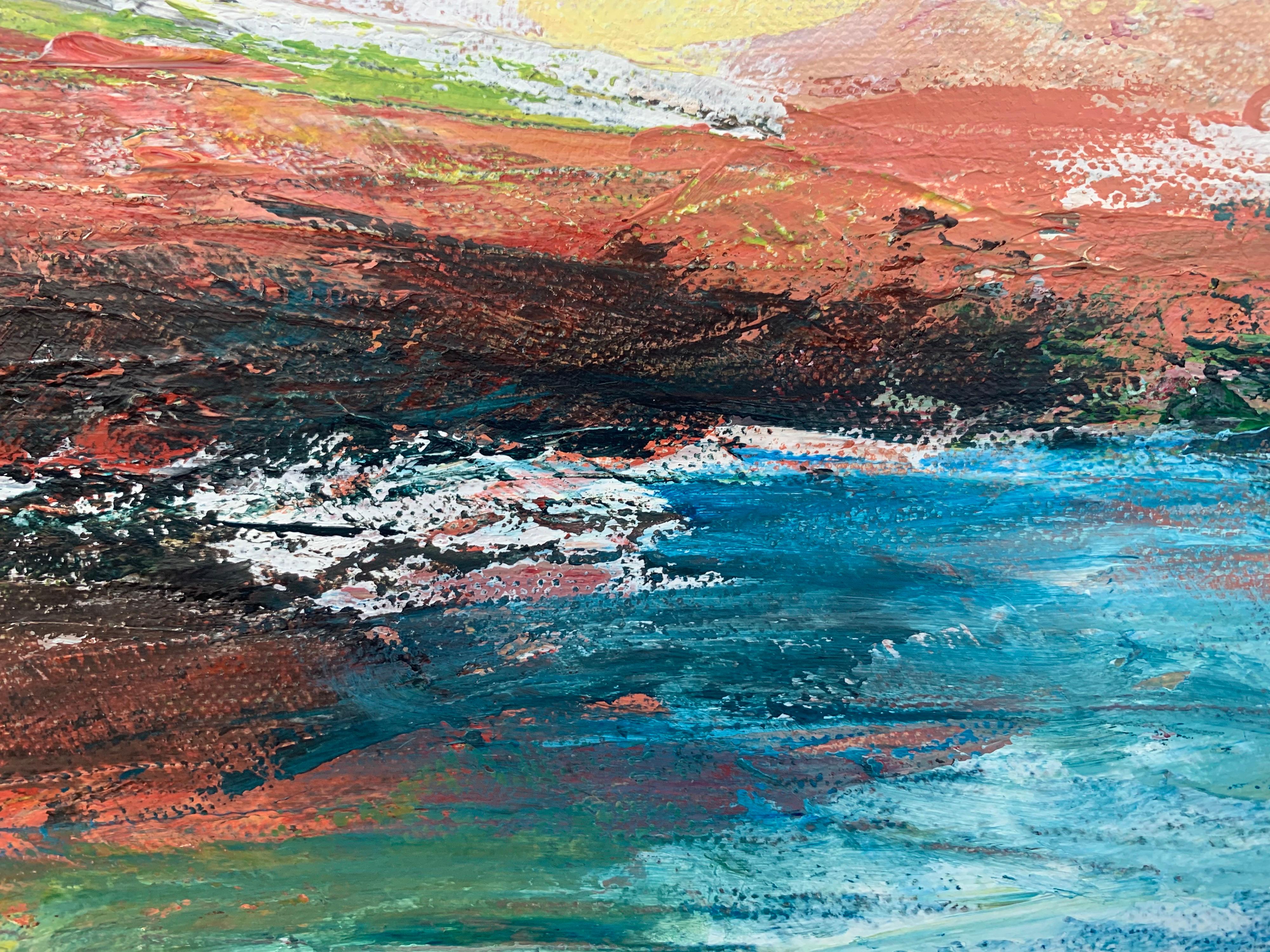 Paesaggio astratto colorato sulla riva del fiume da parte di un artista britannico contemporaneo in vendita 6