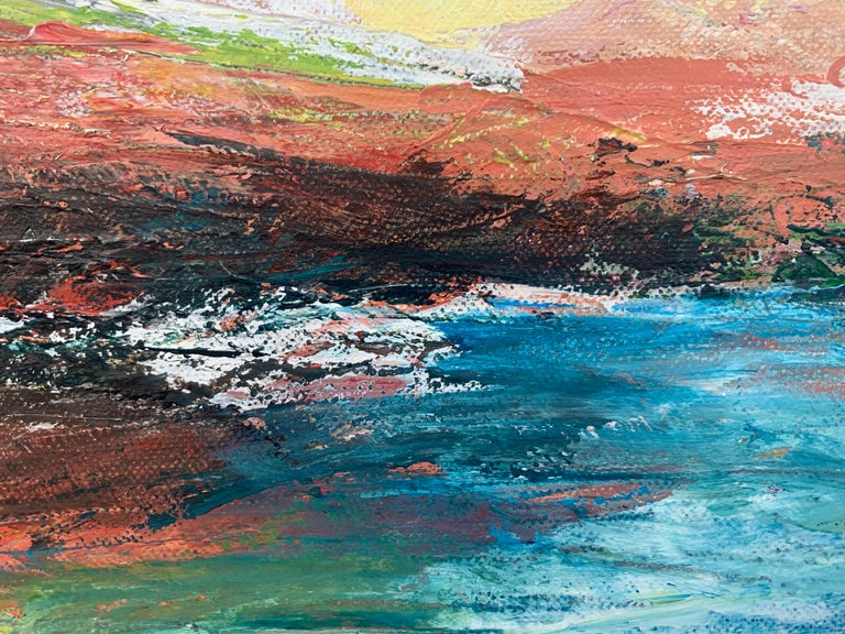 Colourful Abstract River Bank Lakeside Landscape by Contemporary British Artist For Sale 6