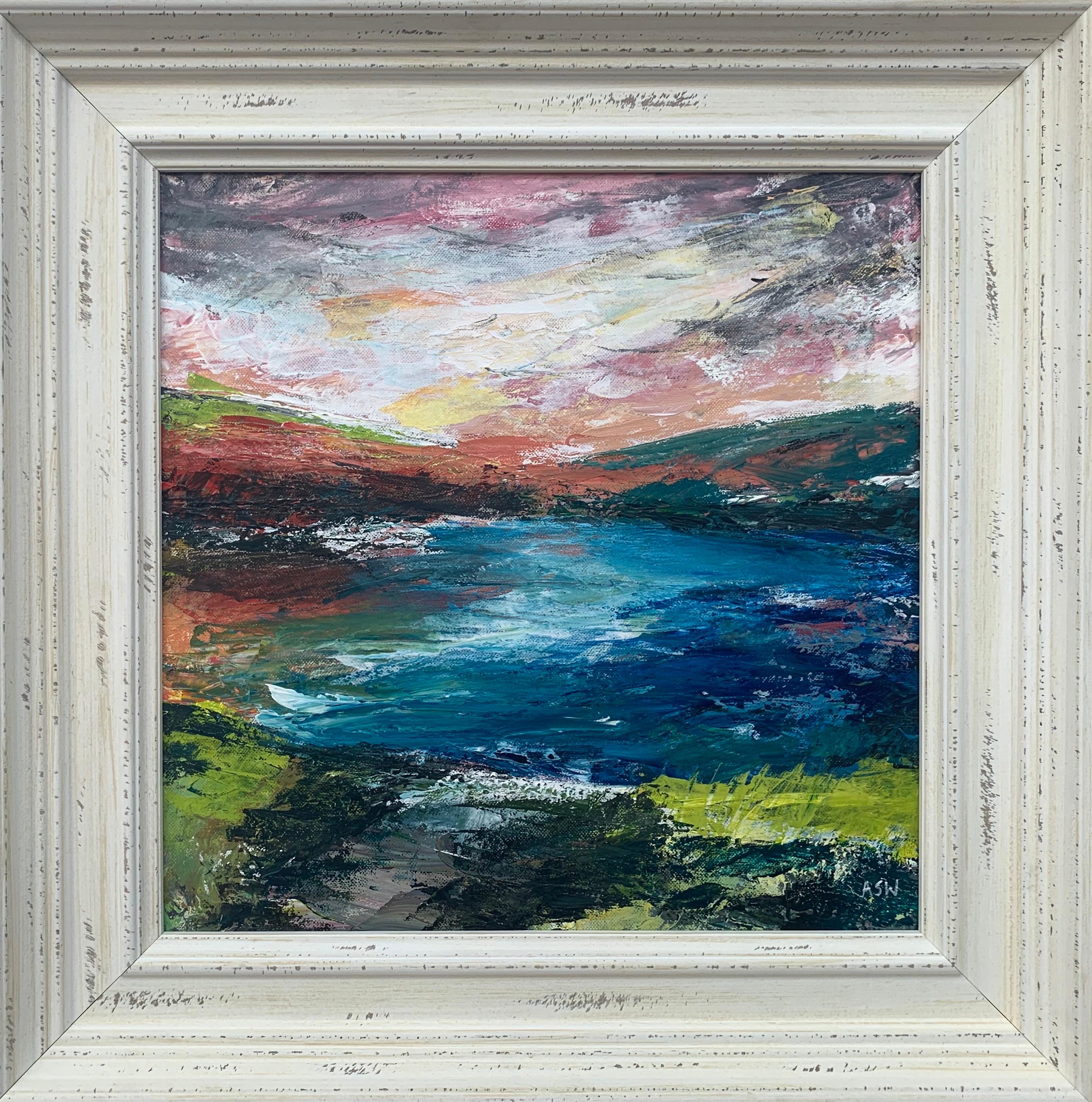 Abstract Painting di Angela Wakefield - Paesaggio astratto colorato sulla riva del fiume da parte di un artista britannico contemporaneo