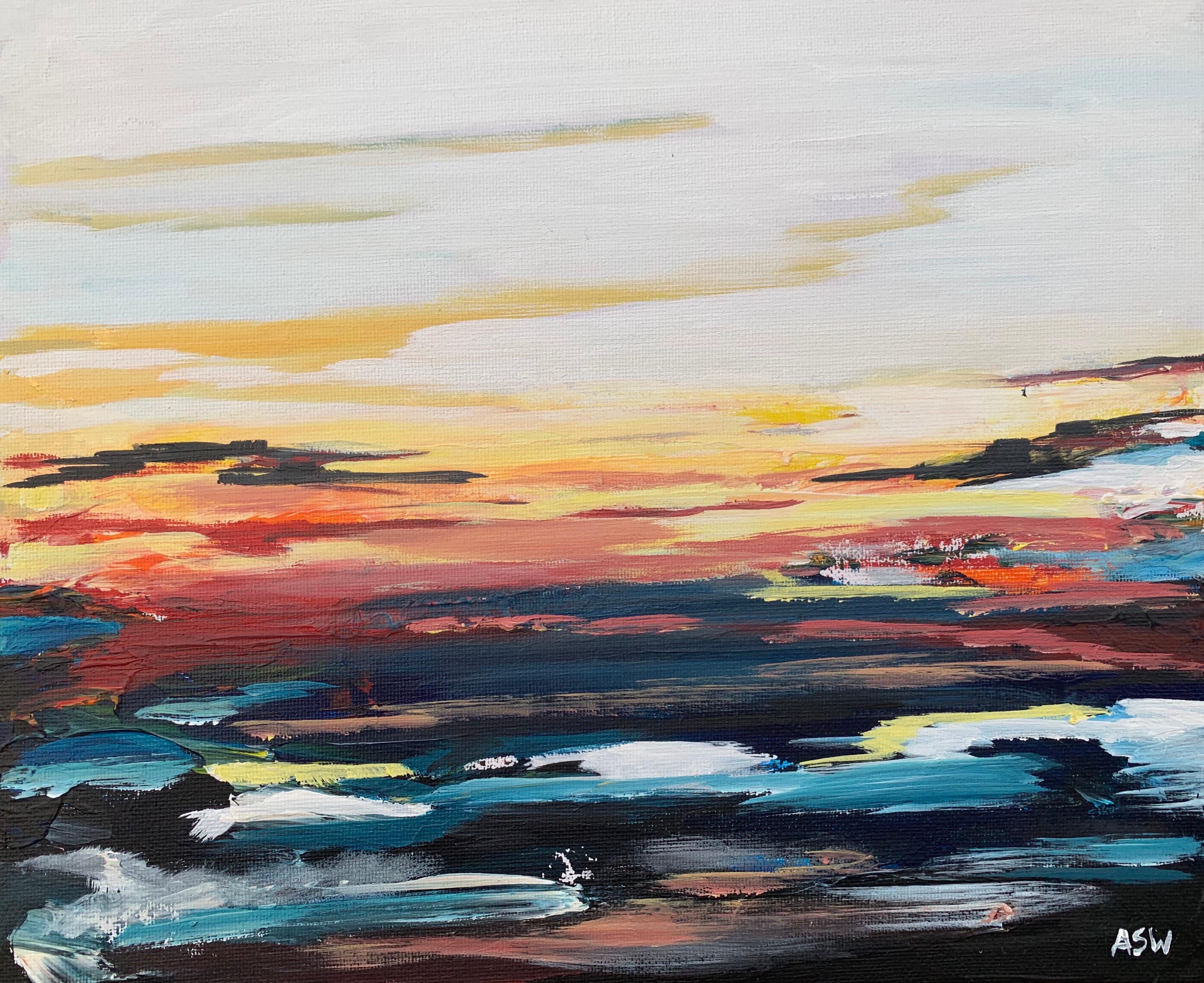 Colourful Abstract Seascape Sunset Study by Leading Contemporary British Artist For Sale 2