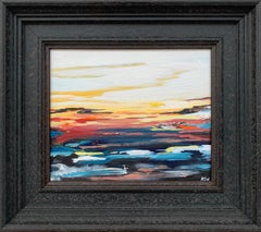 Colorido estudio abstracto de un paisaje marino al atardecer por un destacado artista británico contemporáneo