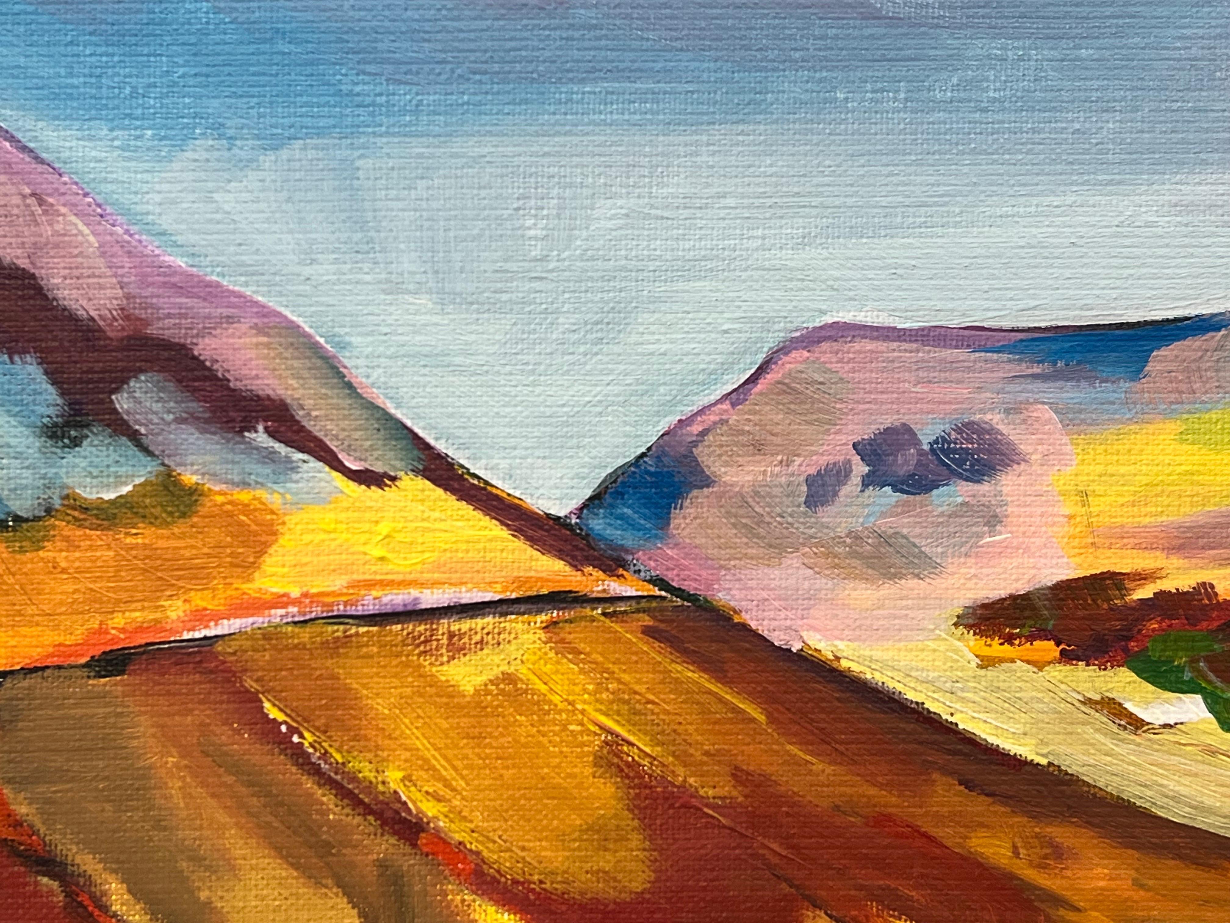 Colourful Abstract Yellow Painting of Scottish Highlands by Contemporary Artist For Sale 9