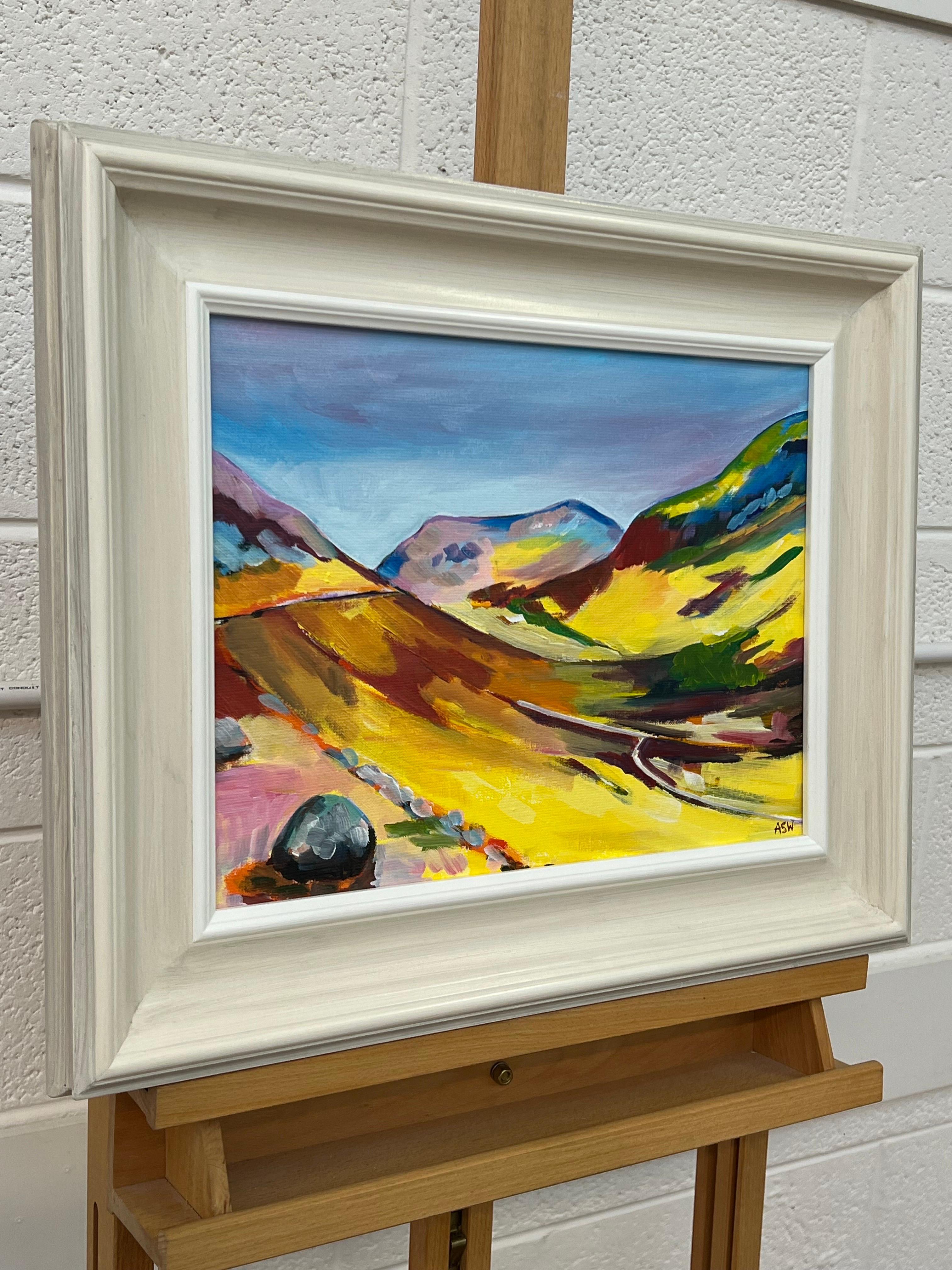 Colourful Abstract Yellow Painting of Scottish Highlands by Contemporary Artist For Sale 1