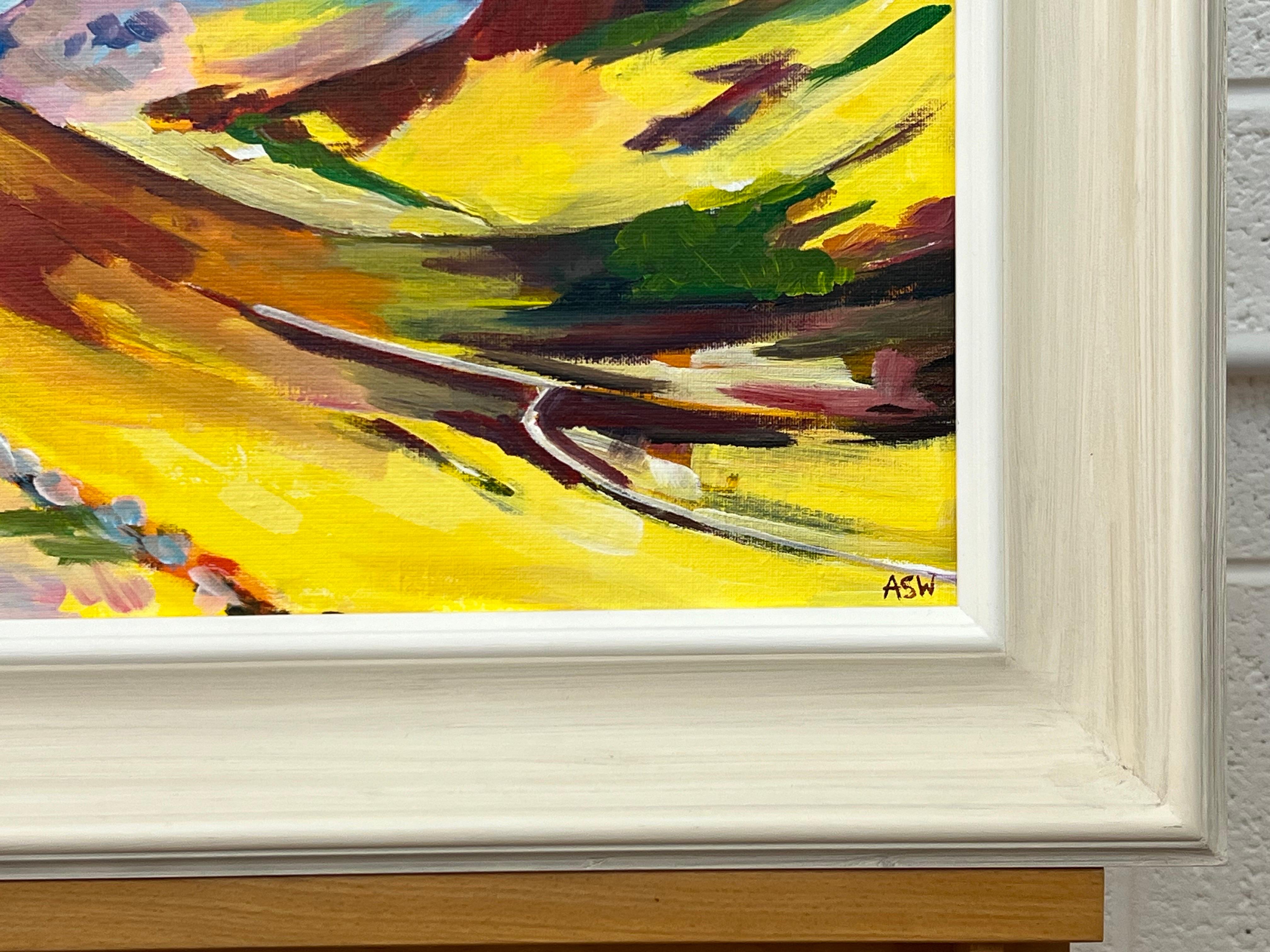 Colourful Abstract Yellow Painting of Scottish Highlands by Contemporary Artist For Sale 3