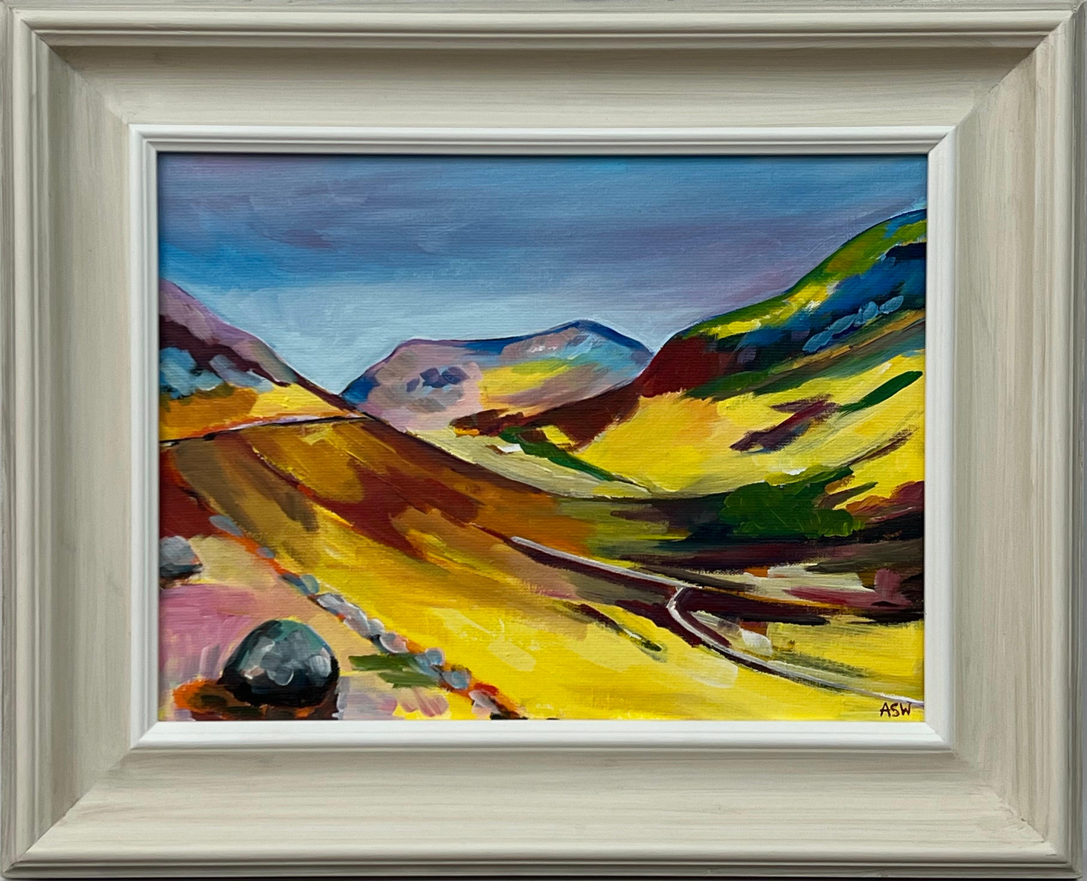 Colourful Abstract Yellow Painting of Scottish Highlands by Contemporary Artist