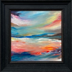 Colourful Bright Pink 
Blue Seascape Landscape by Contemporary British Artist