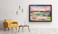 Un colorato ed espressivo dipinto astratto di paesaggio di un artista britannico contemporaneo