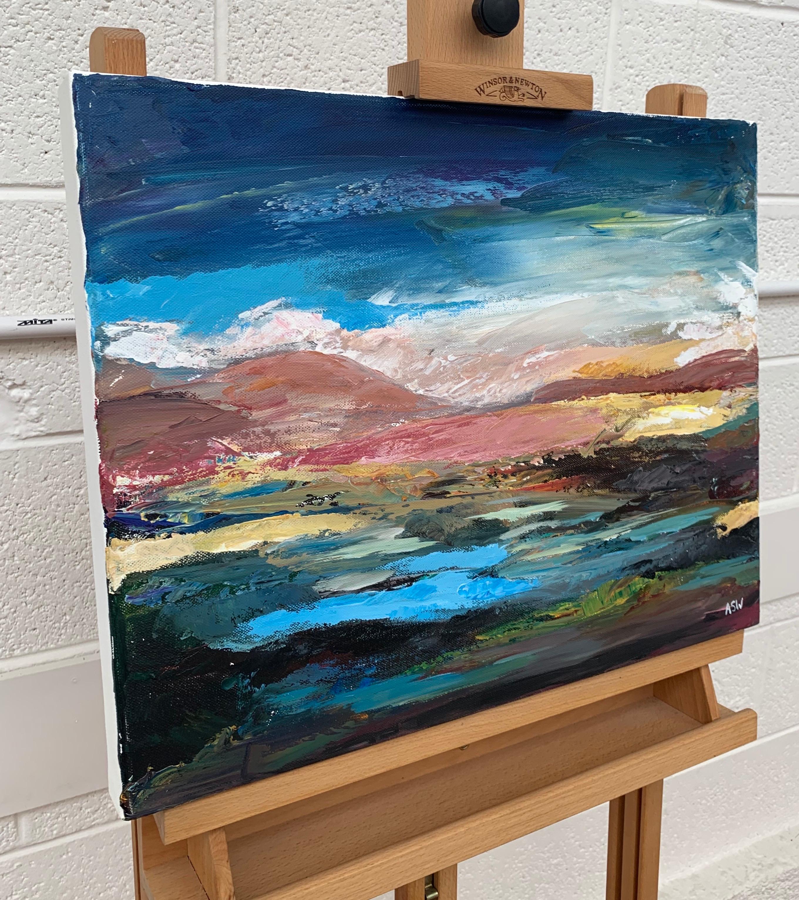 Colourful Expressive Abstract Mountain Landscape by Contemporary British Artist  - Gray Landscape Painting by Angela Wakefield