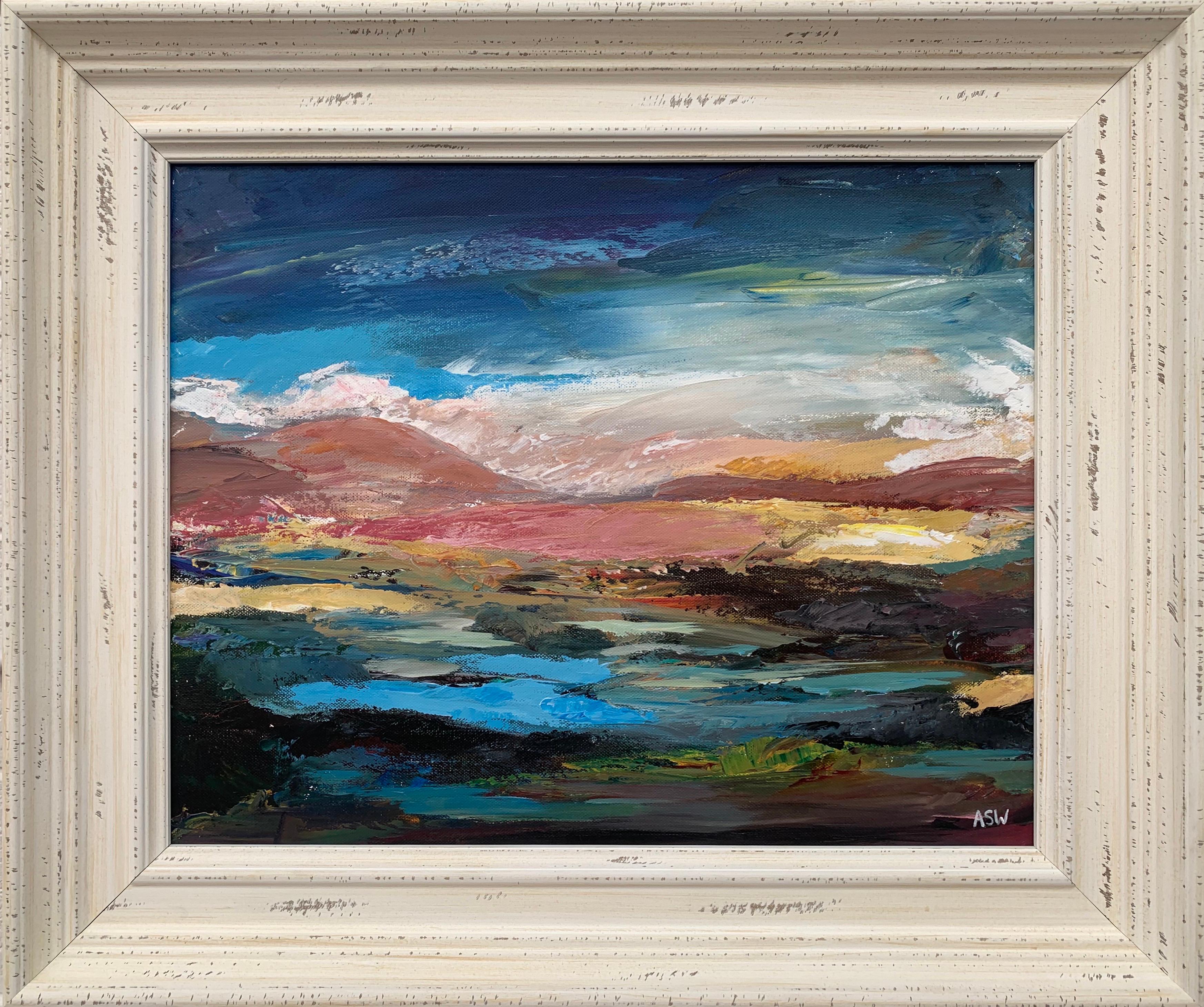 Landscape Painting Angela Wakefield - Paysage de montagne abstrait et expressif coloré de l'artiste britannique contemporain