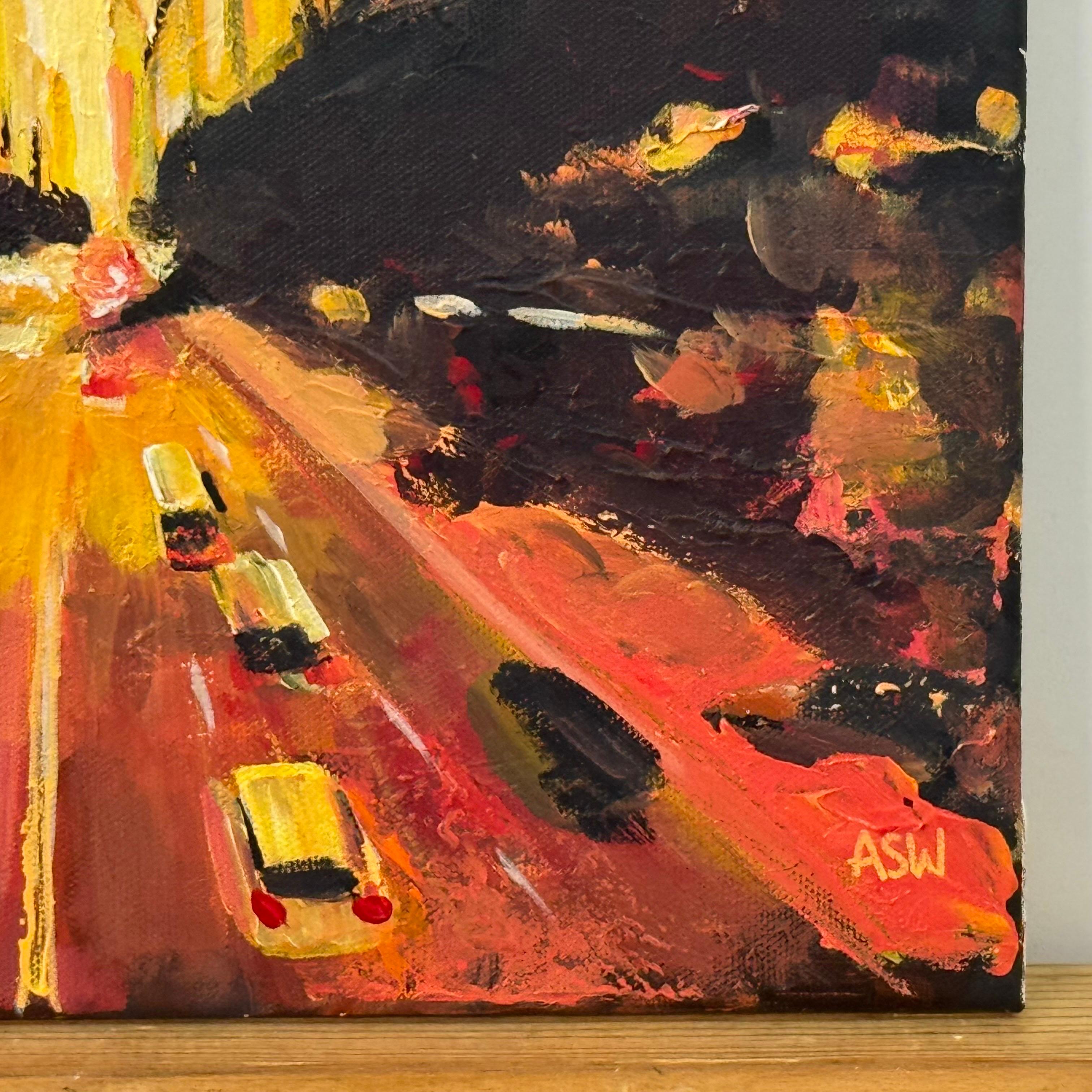 Bunte, goldorangefarbene Impasto-Abstrakte Landschaft von Chrysler in New York City im Angebot 1