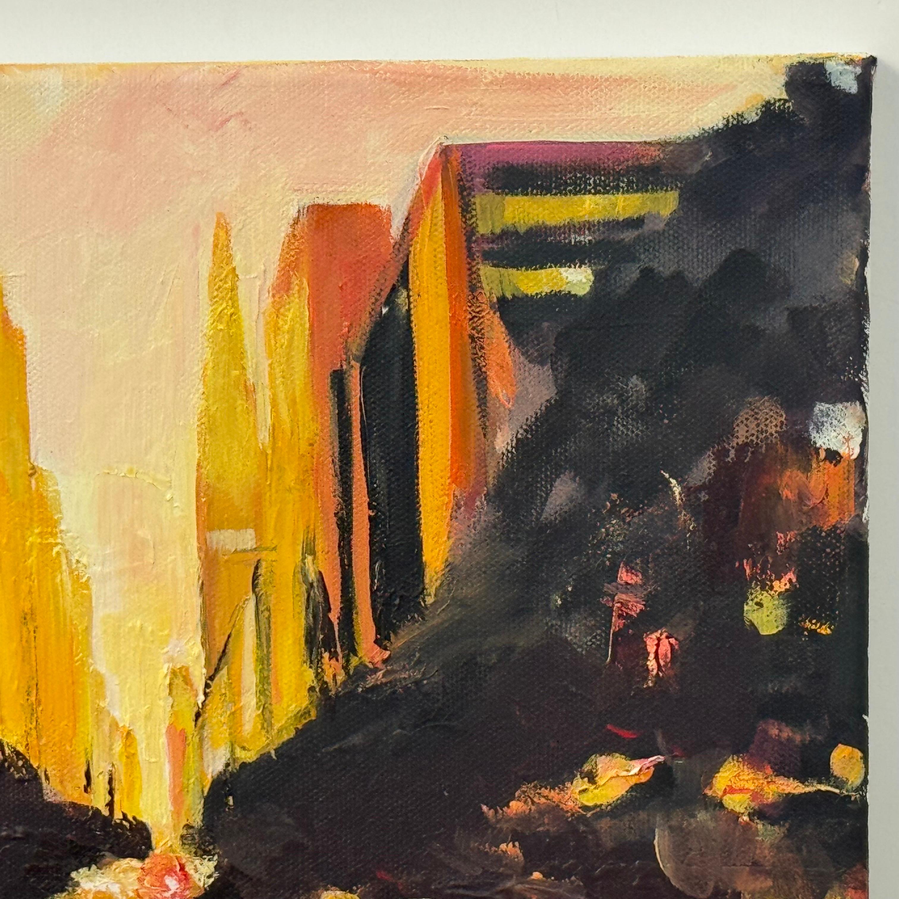 Bunte, goldorangefarbene Impasto-Abstrakte Landschaft von Chrysler in New York City im Angebot 2