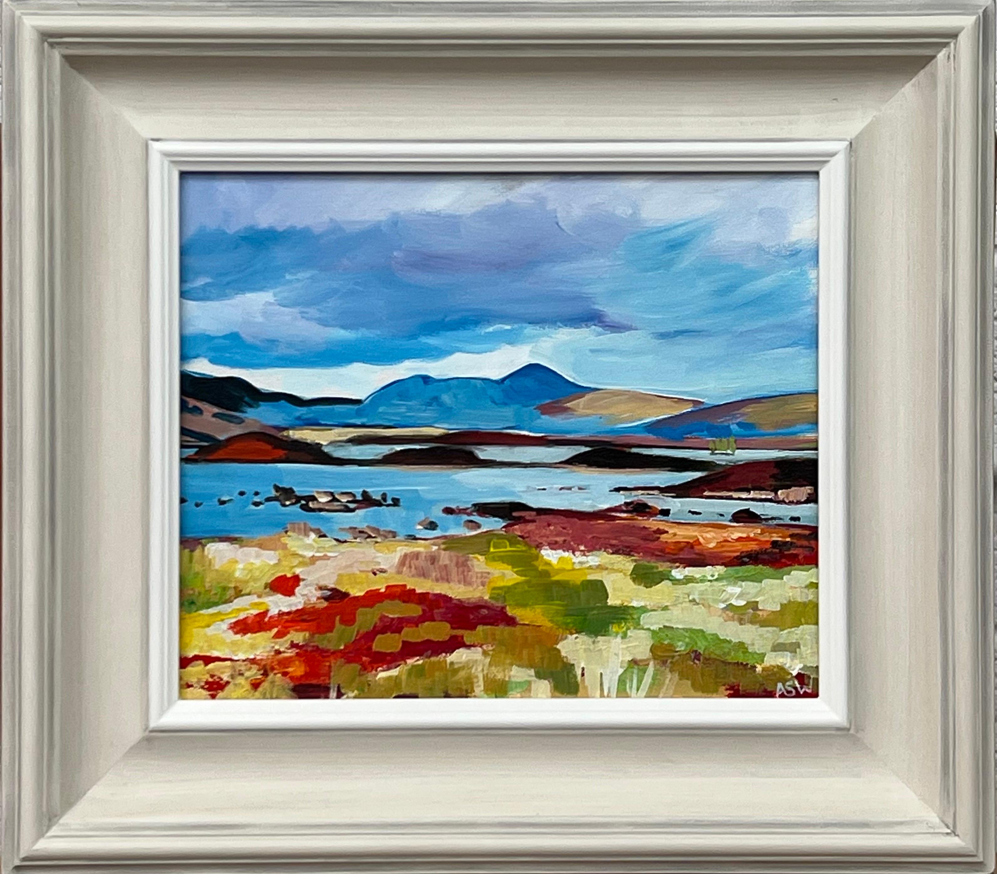 Angela Wakefield Abstract Painting - Colourful Landscape Painting of the Scottish Highlands by Contemporary Artist