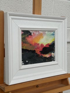Paisaje abstracto colorido con atardeceres y amaneceres evocadores, óleo sobre lienzo, artista británico