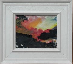 Paisaje abstracto colorido con atardeceres y amaneceres evocadores, óleo sobre lienzo, artista británico