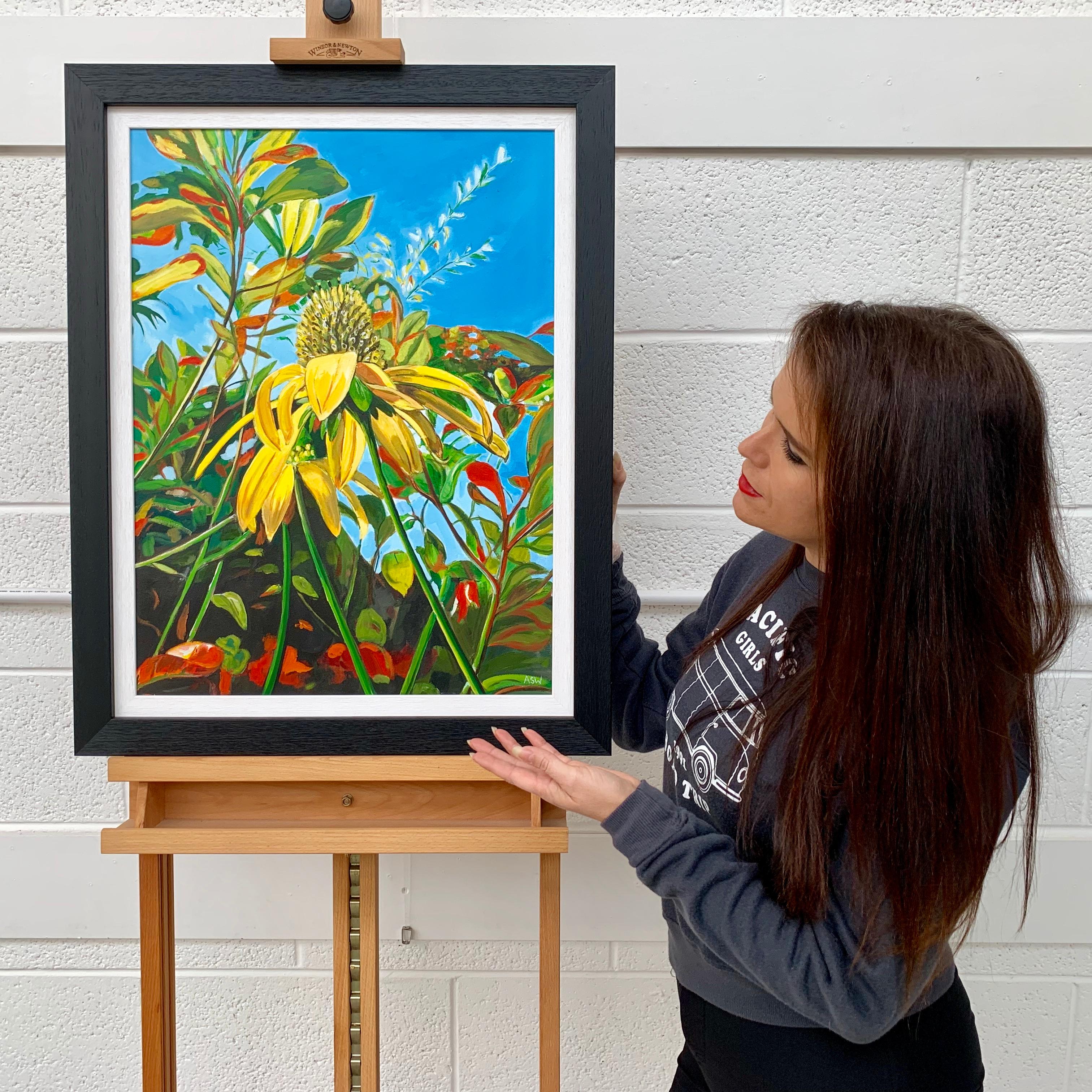 Buntes Originalgemälde mit englischen Gartenblumen im Landhausstil des britischen Künstlers – Painting von Angela Wakefield