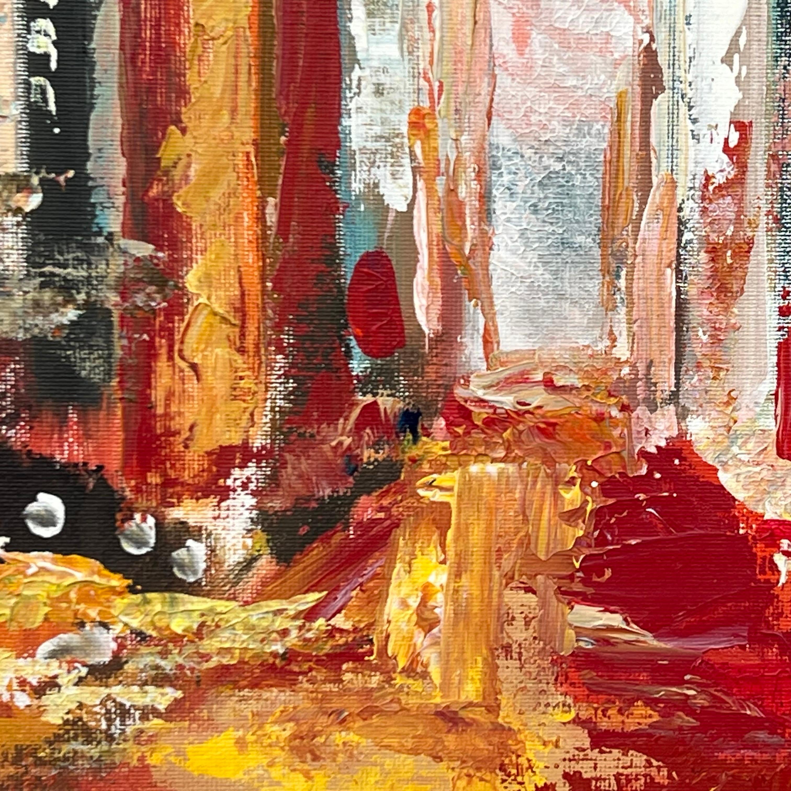 Bunte rote Impasto-Abstrakte Interpretation von New York City von britischem Künstler im Angebot 6