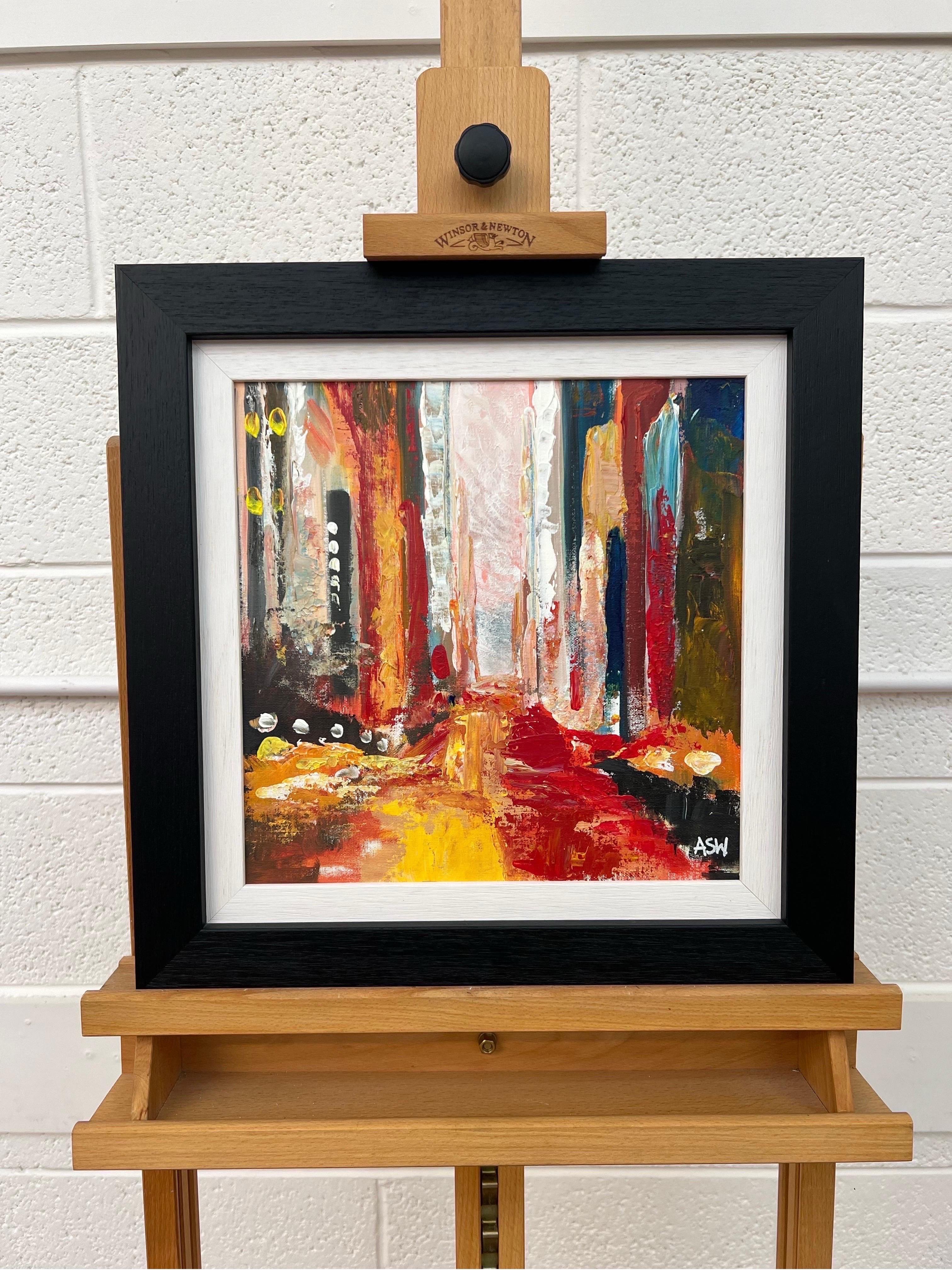 Colourful Red Impasto Abstract Interpretation of New York City by British Artist - Post-Impressionist Painting by Angela Wakefield