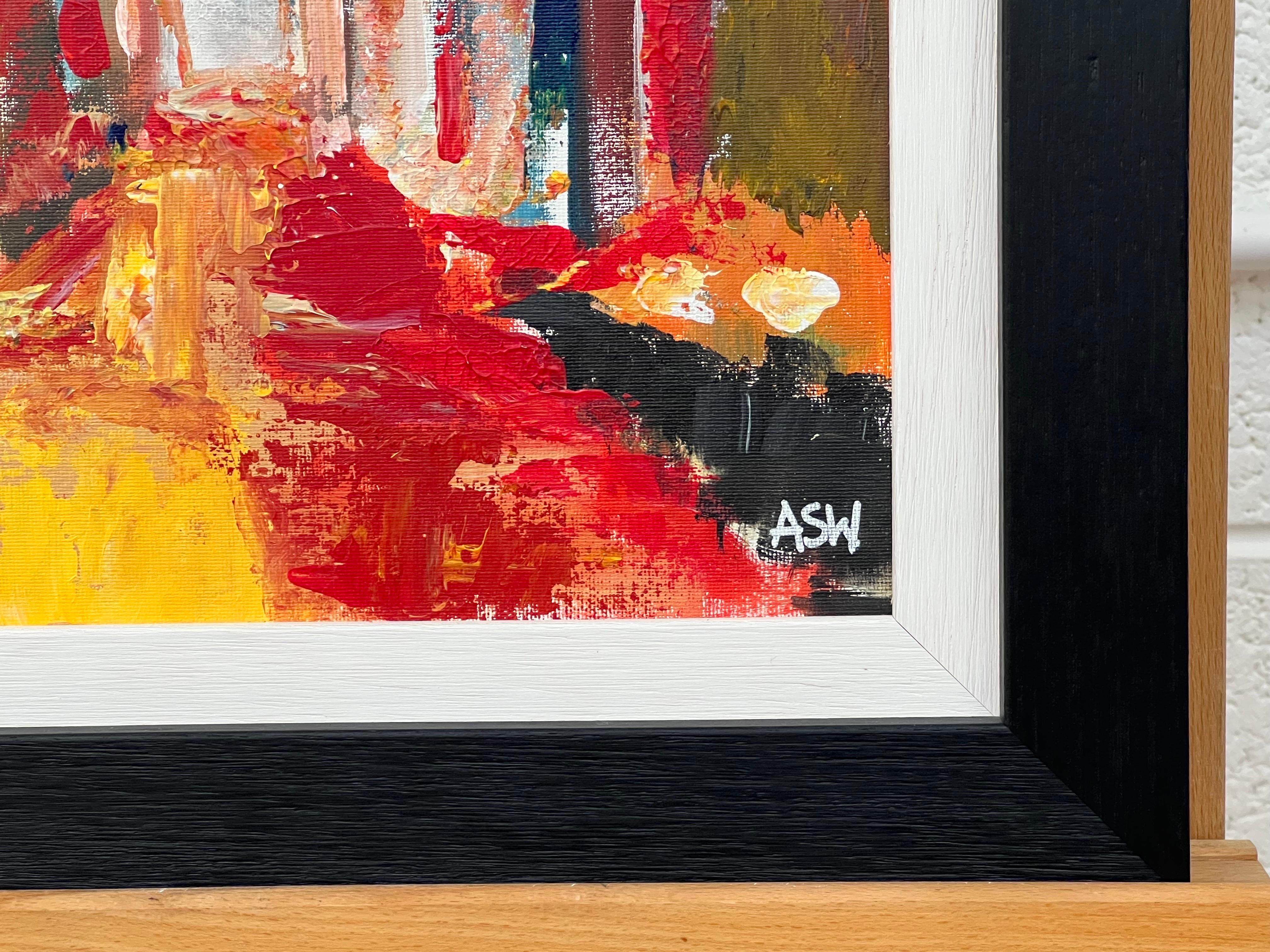 Colourful Red Impasto Abstract Interpretation of New York City by British Artist For Sale 1