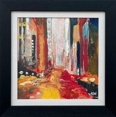 Colourful Red Impasto Abstract Interpretation of New York City by British Artist