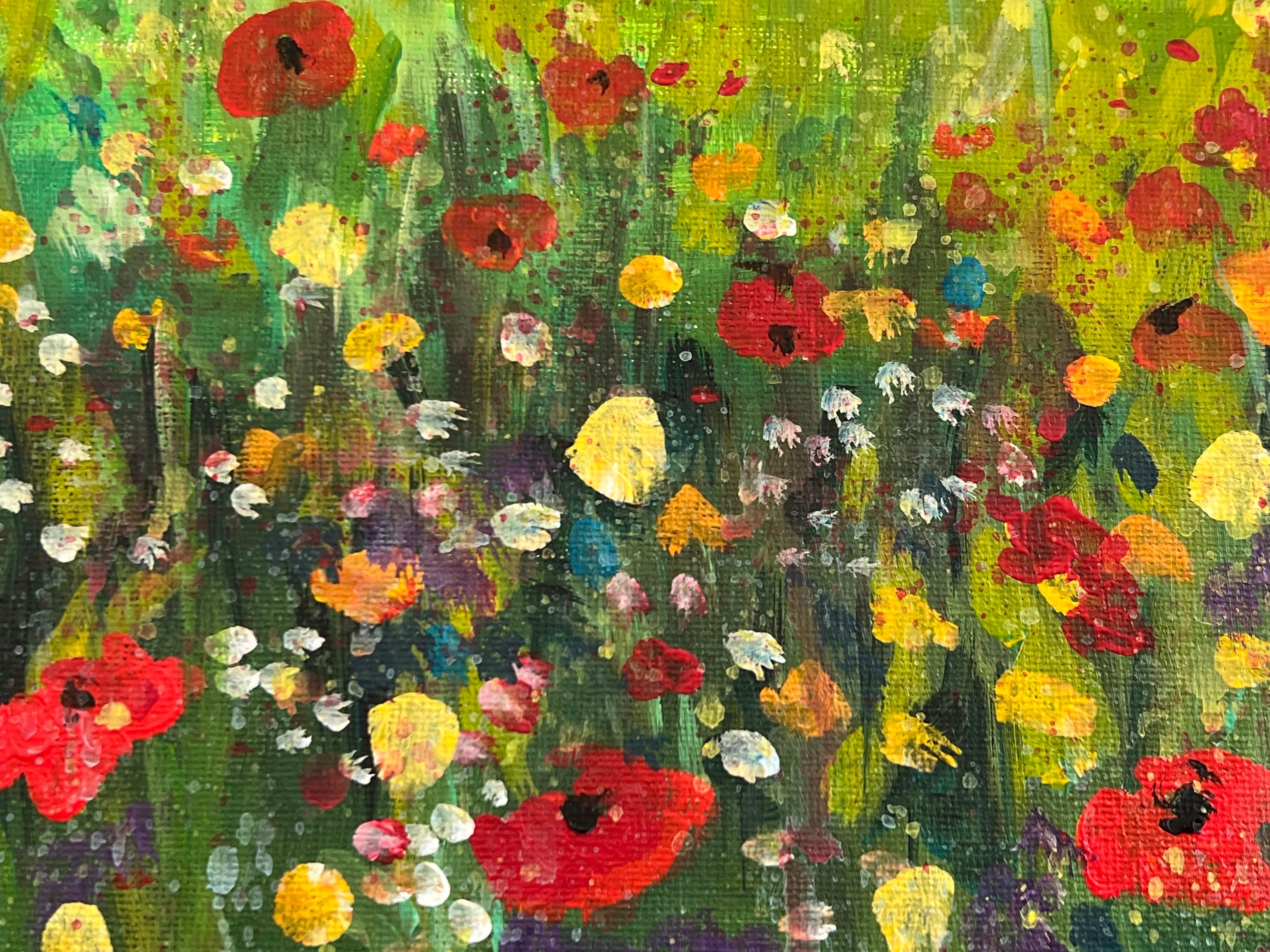 Colourful Wild Red & Yellow Flowers in a Meadow Landscape by Contemporary British Artist, Angela Wakefield. 

Art measures 12 x 10 inches 
Frame measure 18 x 16 inches 

Angela Wakefield has twice been on the front cover of ‘Art of England’ and