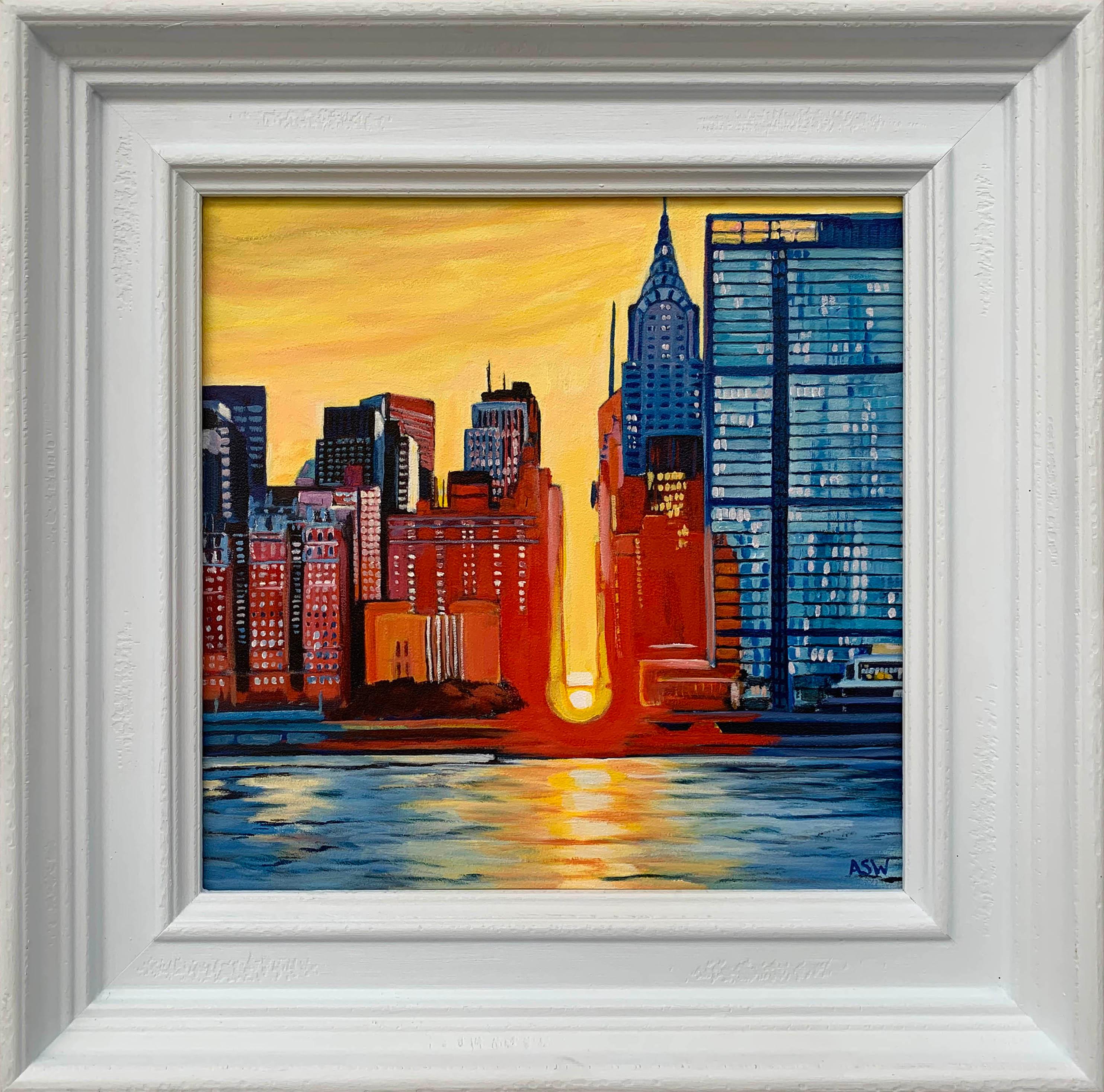 Angela Wakefield Figurative Painting - Contemporary Realism of New York City USA Sunset by Collectible British Artist
