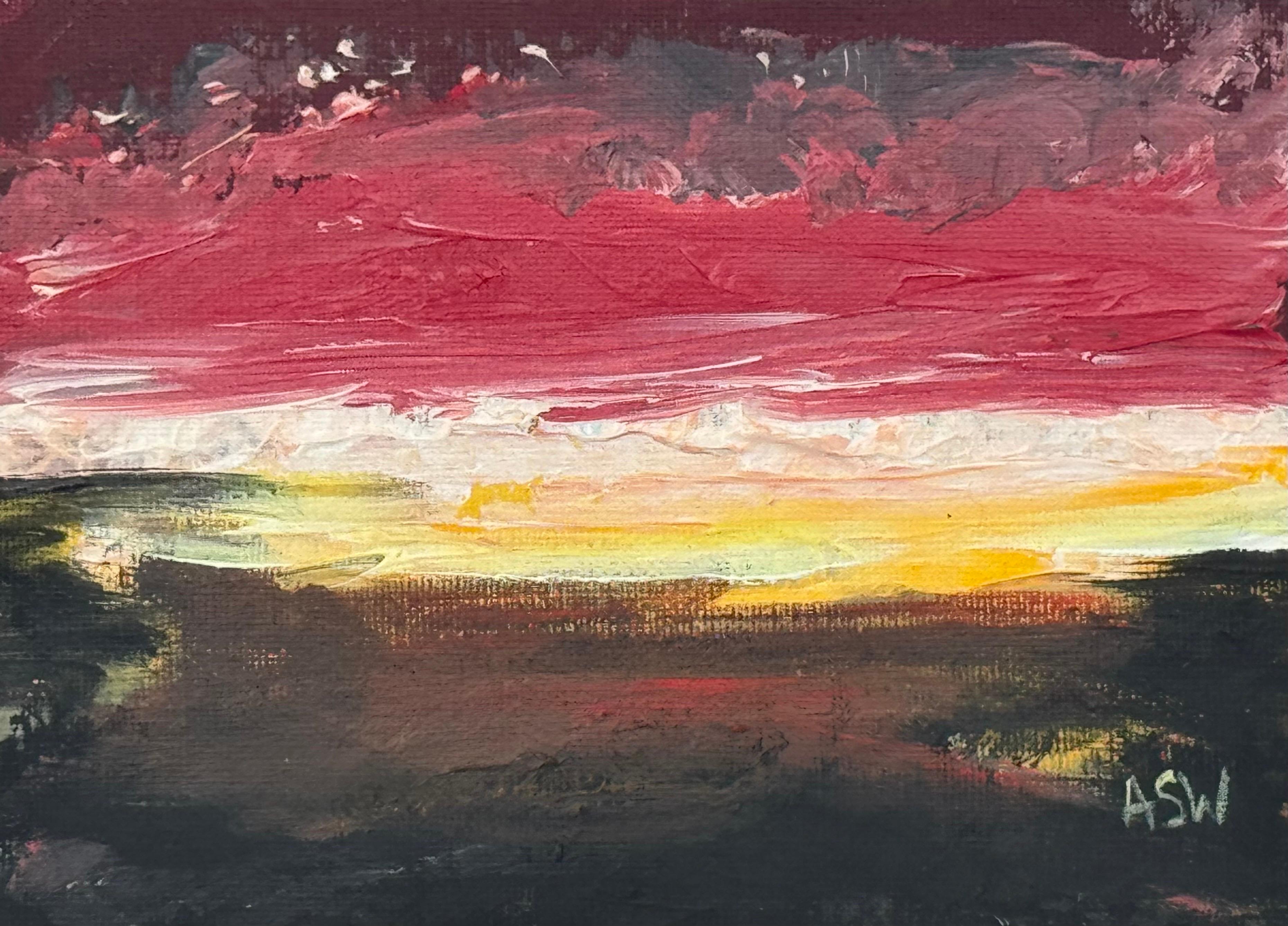 Afterglow carmesí Estudio artístico de paisaje abstracto en miniatura por un artista contemporáneo en venta 5