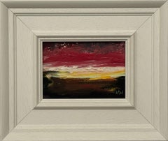 Crimson Afterglow Miniature Abstract Landscape Art Study by Contemporary Artist