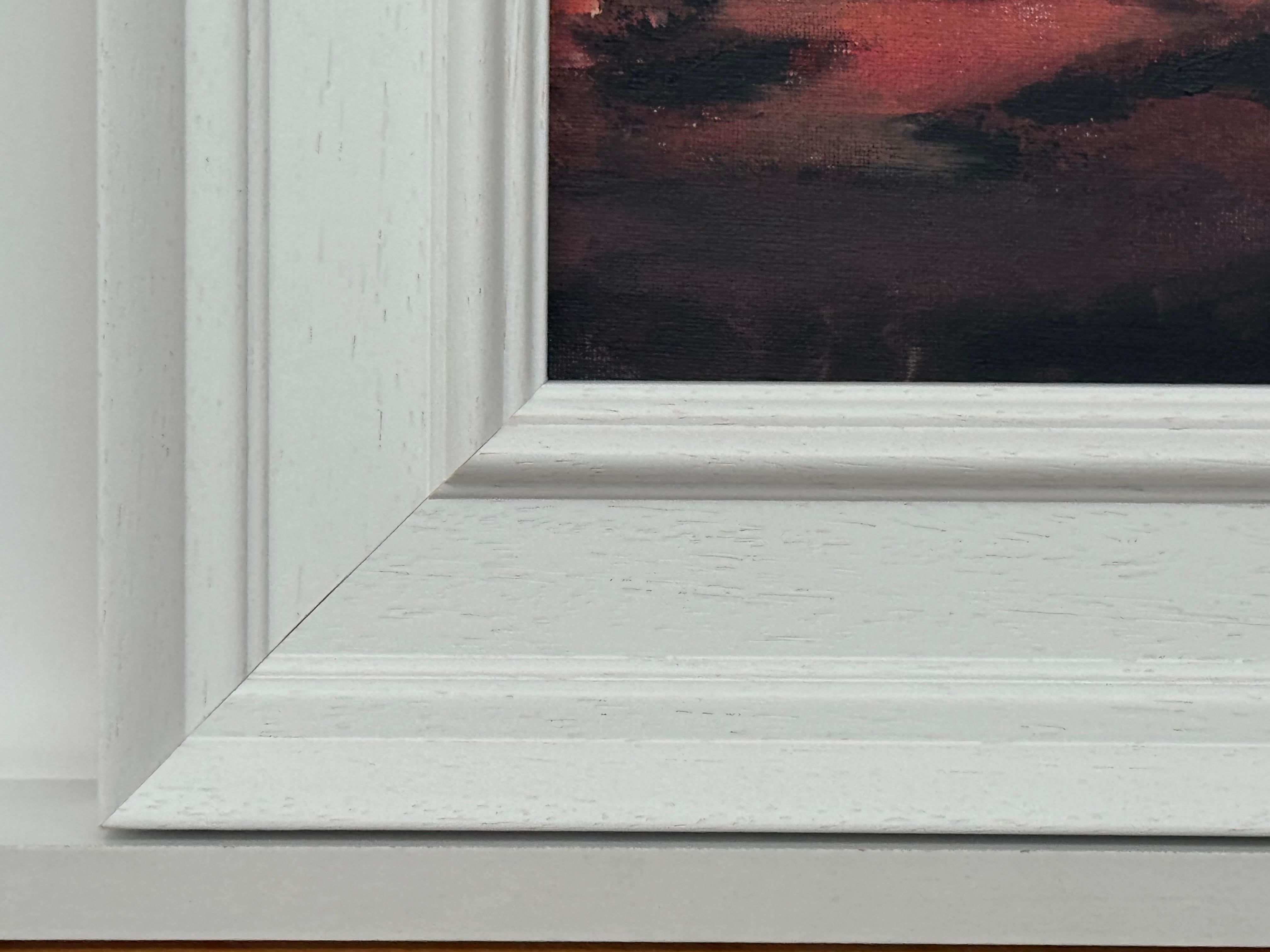 Crimson Evening Glow - Miniature Abstract Landscape Art by Contemporary Artist For Sale 1