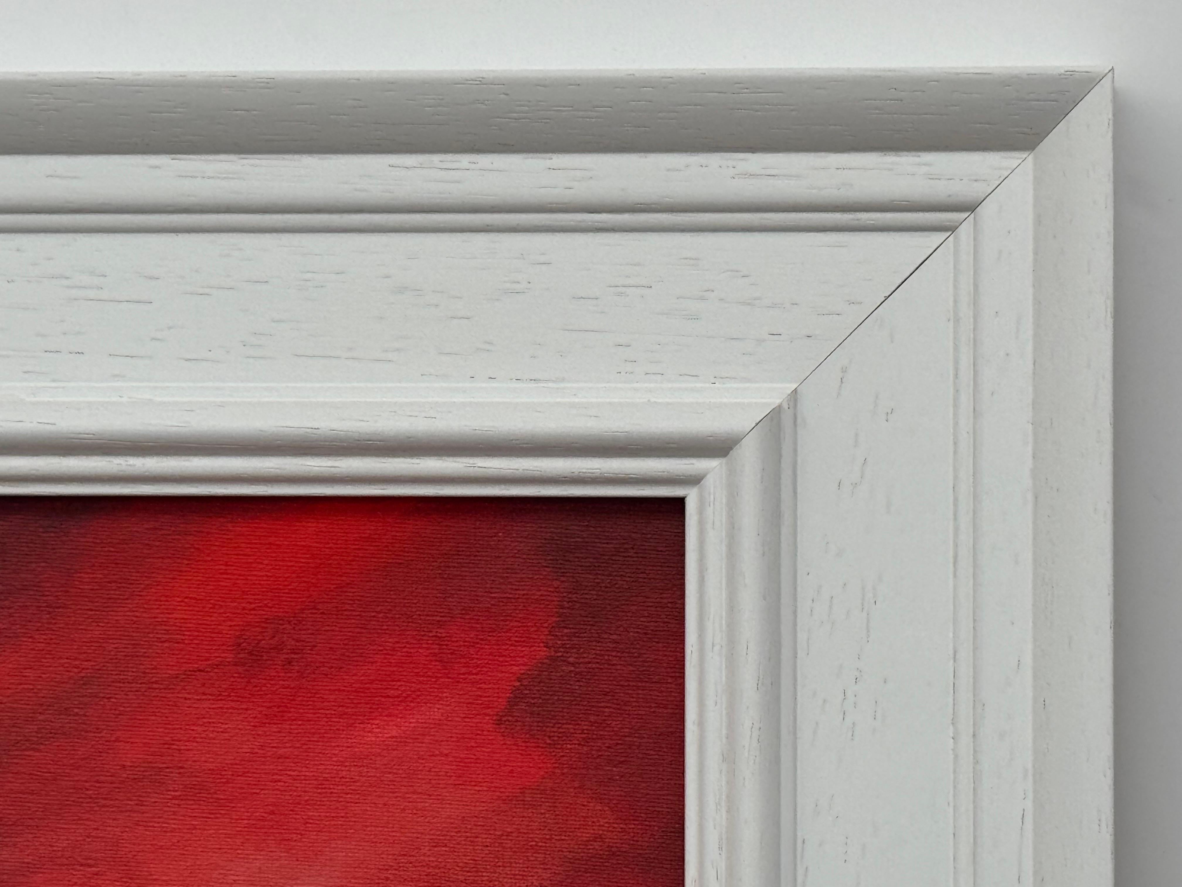 Crimson Evening Glow - Miniature Abstract Landscape Art by Contemporary Artist For Sale 2
