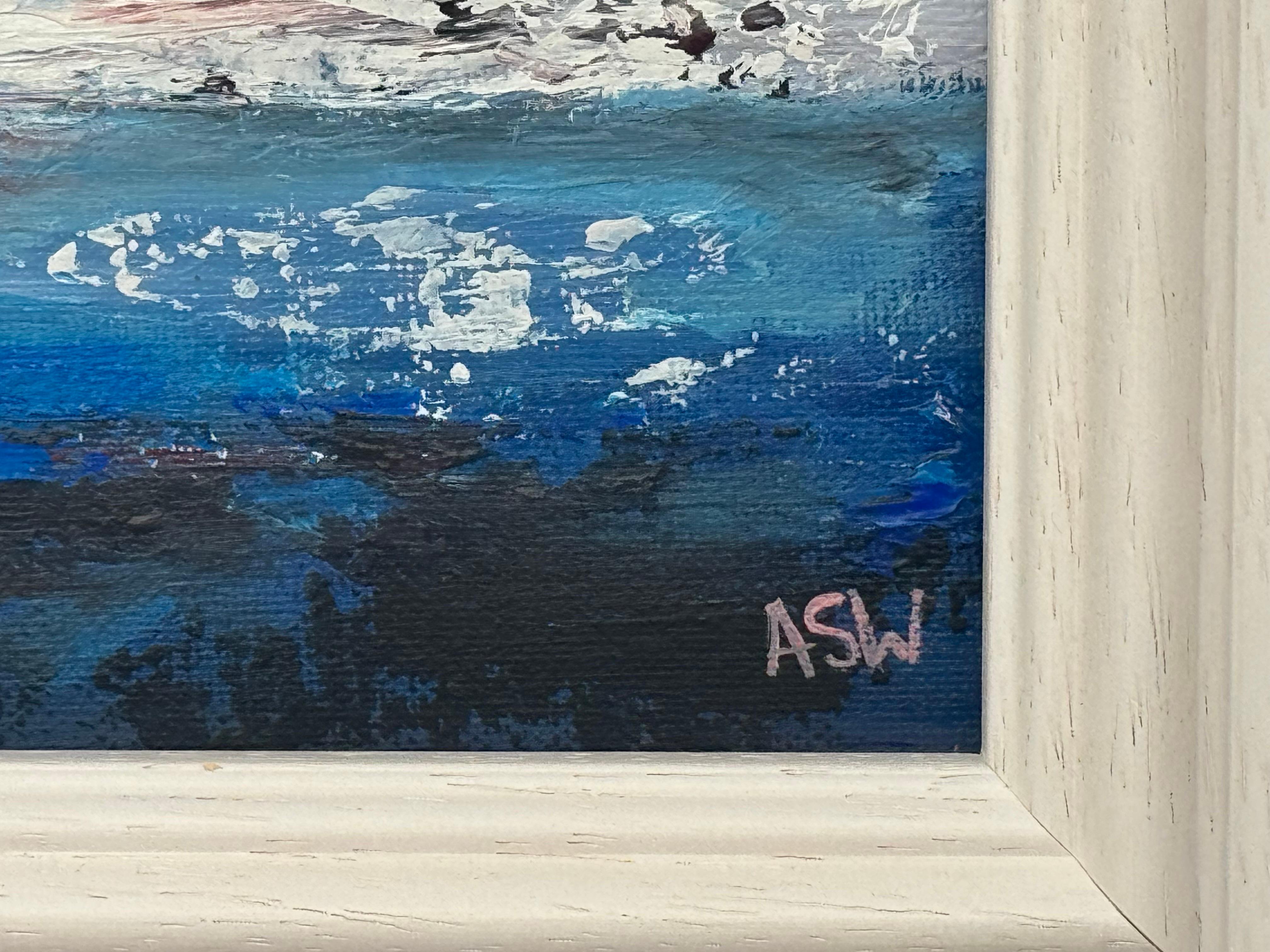 Crimson Horizon - Miniatura astratta di paesaggio marino di un artista contemporaneo in vendita 7