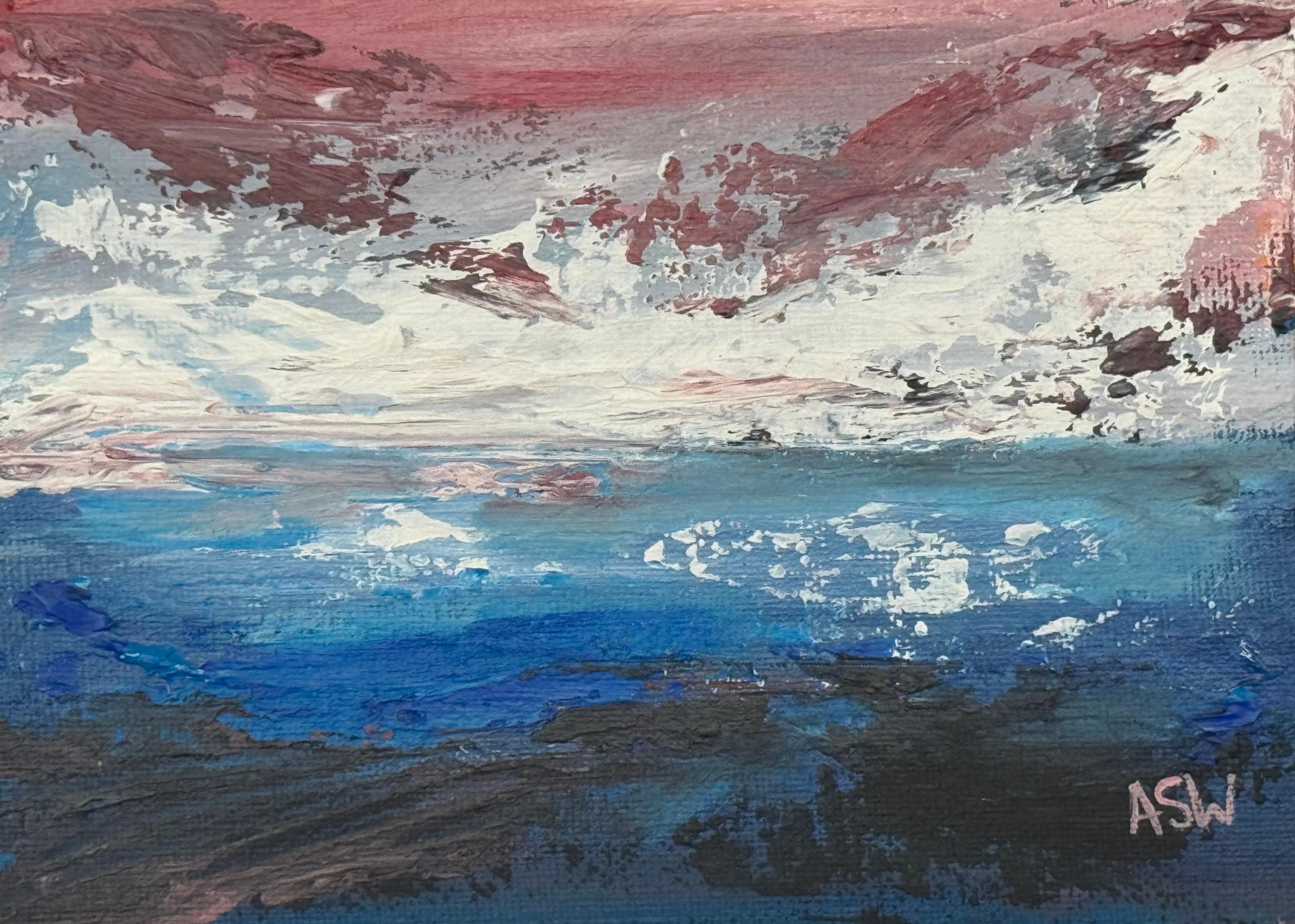 Crimson Horizon - Miniatura astratta di paesaggio marino di un artista contemporaneo in vendita 4