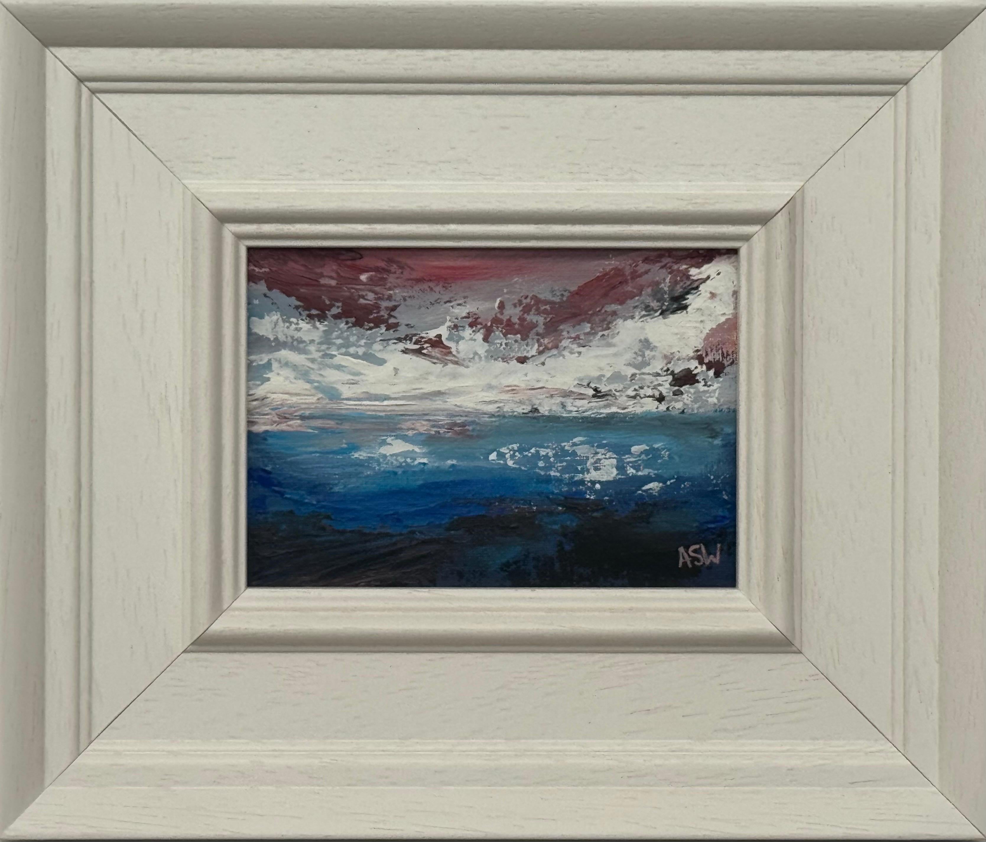 Horizon cramoisi - Paysage marin abstrait miniature de l'artiste contemporain
