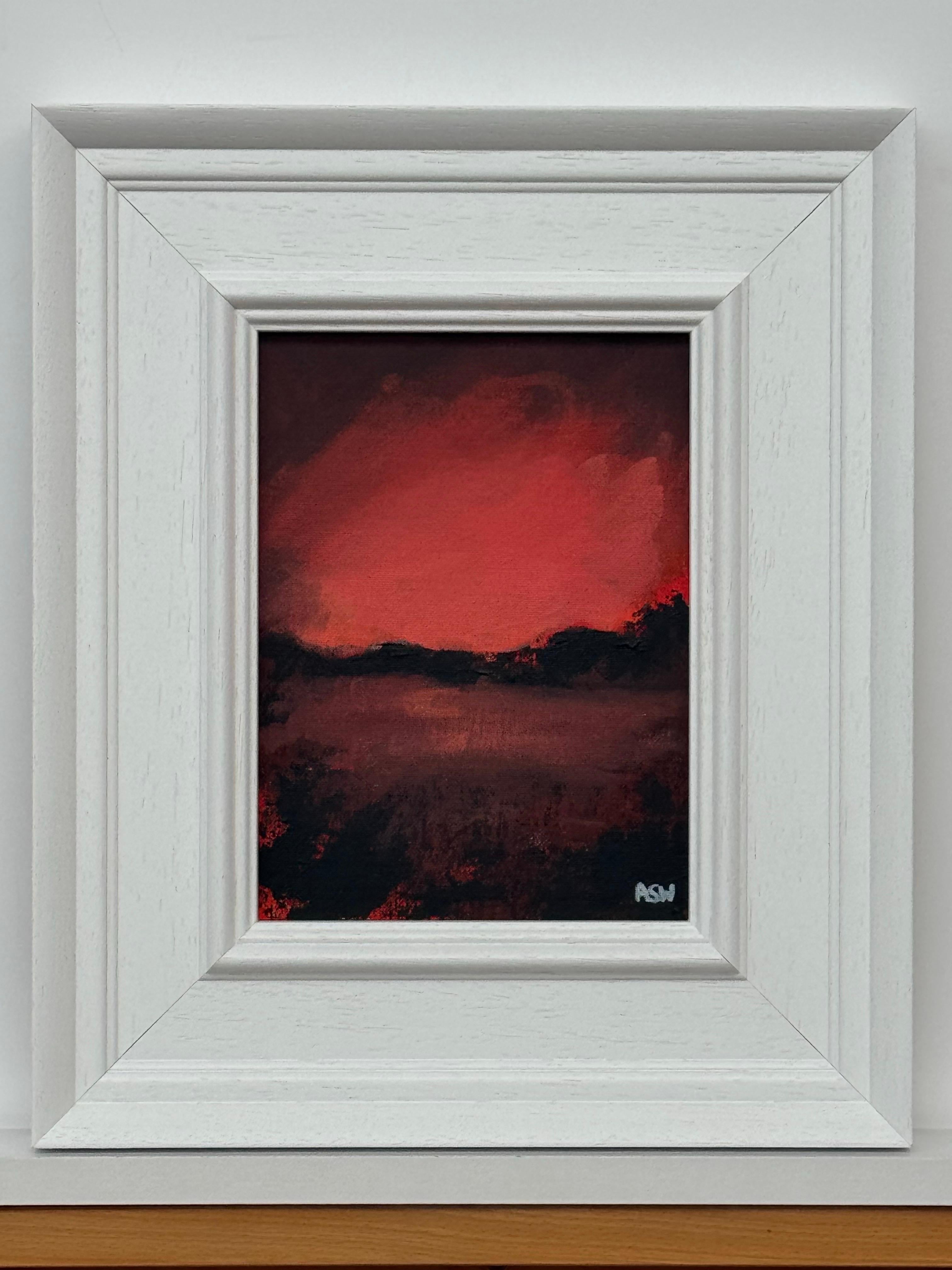 Crimson Shadow - Miniature Abstract Landscape Art by Contemporary Artist For Sale 7
