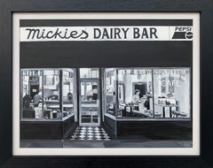 Dairy Bar Black & White American Cafe Diner Scene by British Urban Artist